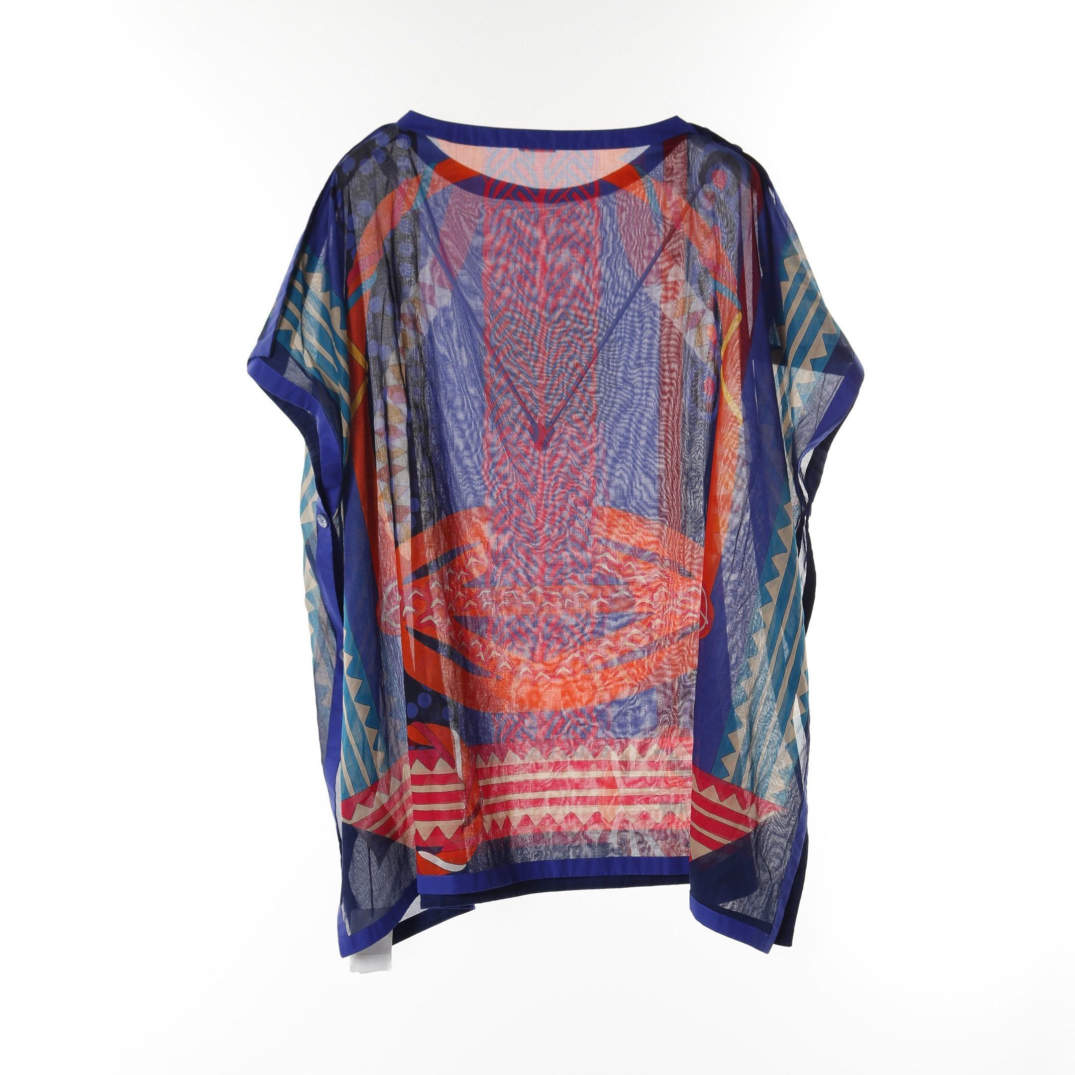 Hermes Hermes Fantaisie Peach Tunic Cotton Blue Multicolor Size ONE SIZE - 2 Thumbnail