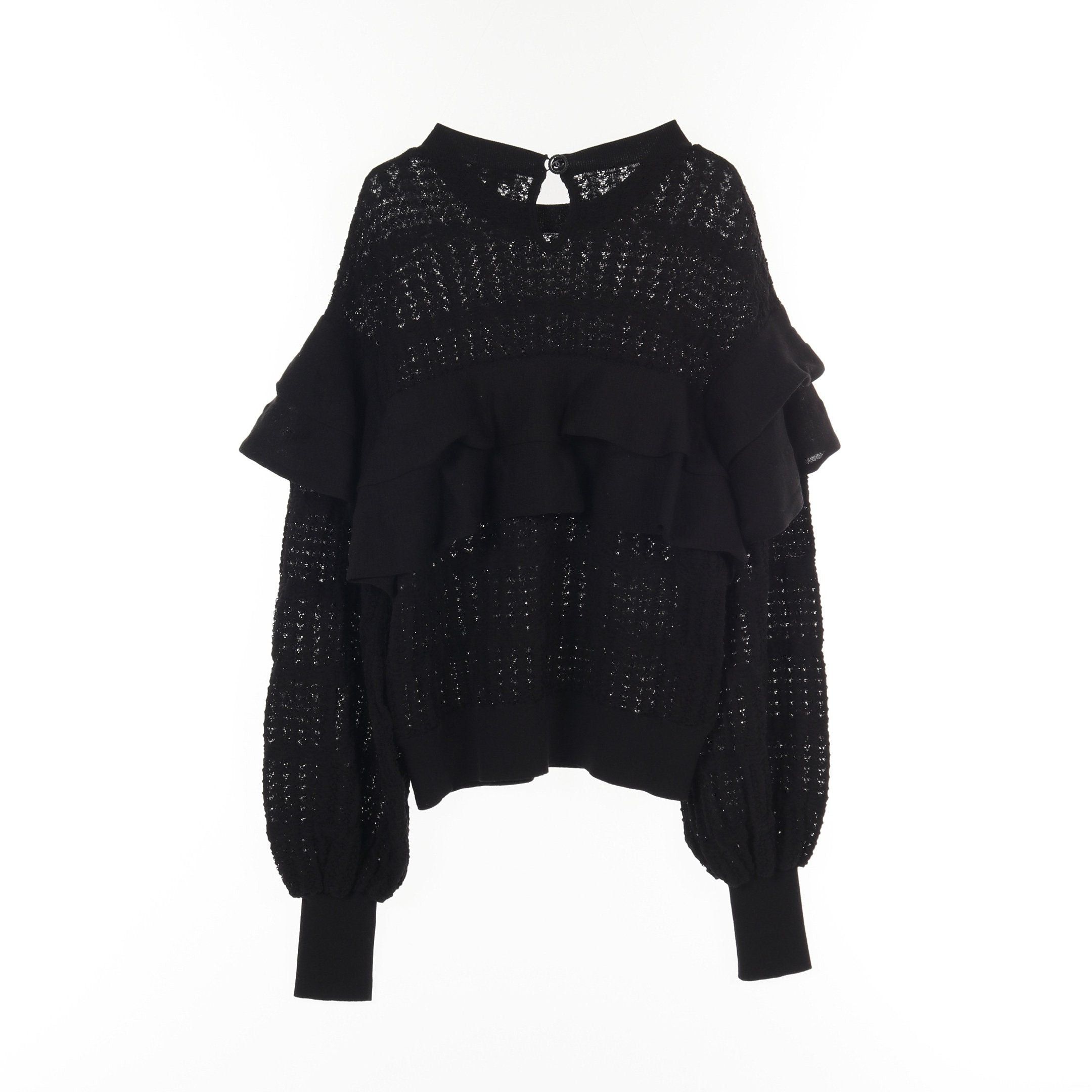 Chanel Chanel Cocomark Button Frill Knit Cotton Black Size ONE SIZE - 2 Thumbnail