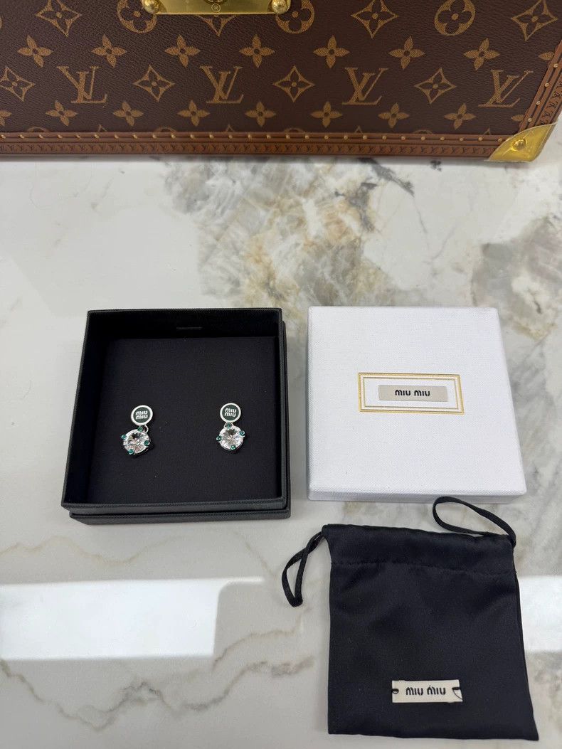 Miu Miu Miu Miu Green Crystal Letter Earrings Size ONE SIZE - 2 Thumbnail