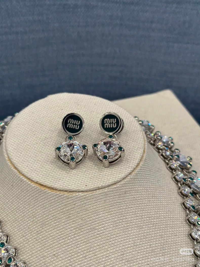 Miu Miu Miu Miu Green Crystal Letter Earrings Size ONE SIZE - 7 Thumbnail