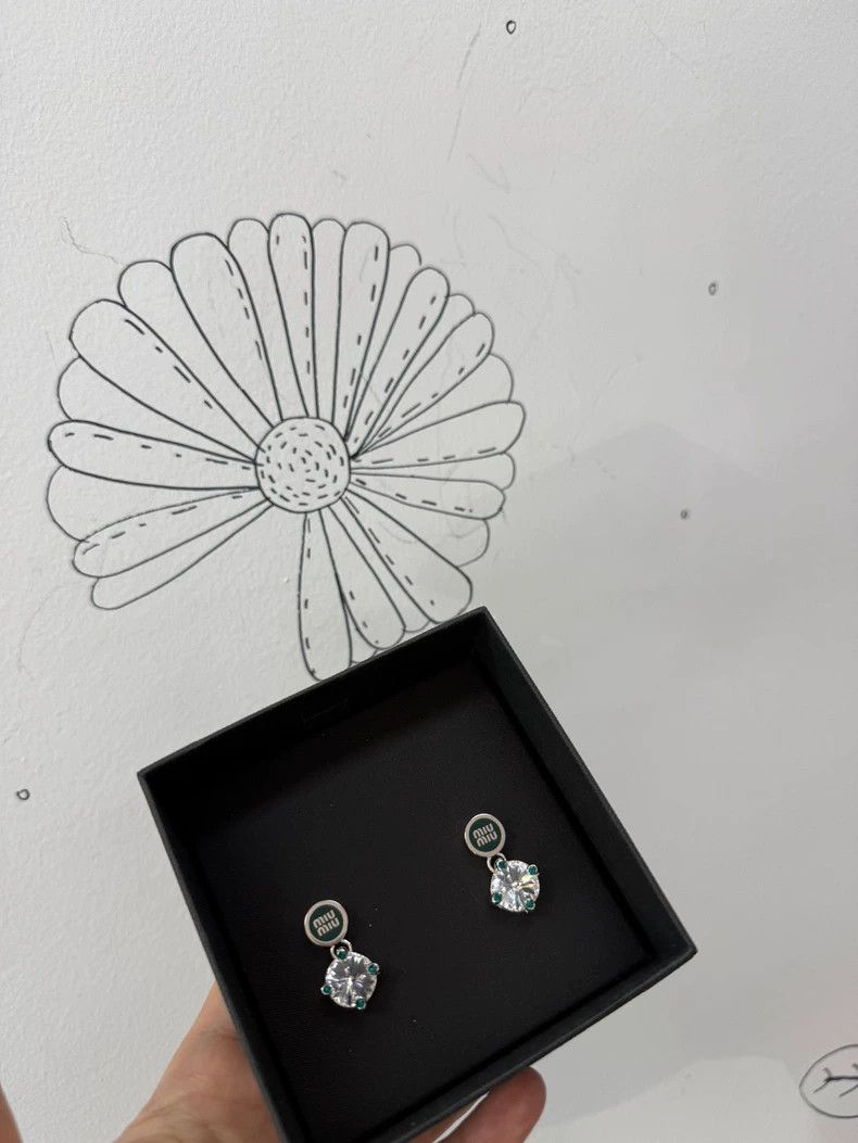 Miu Miu Miu Miu Green Crystal Letter Earrings Size ONE SIZE - 4 Thumbnail