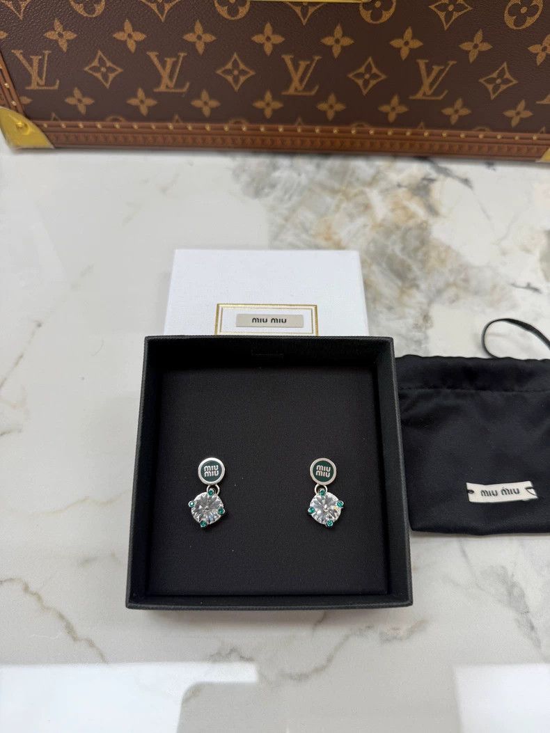 Miu Miu Miu Miu Green Crystal Letter Earrings Size ONE SIZE - 3 Thumbnail
