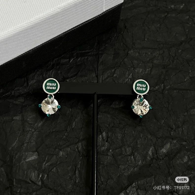 Miu Miu Miu Miu Green Crystal Letter Earrings Size ONE SIZE - 8 Thumbnail