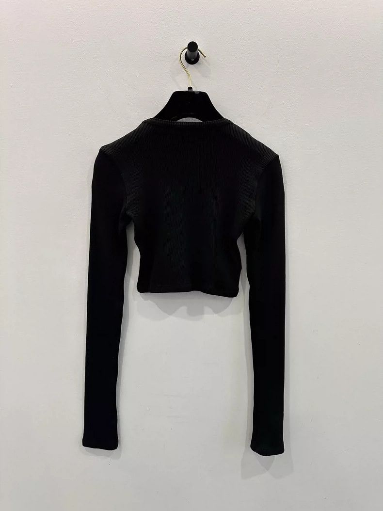 Prada Prada Black Crop Knit Top with Logo Size US M / EU 48-50 / 2 - 2 Thumbnail