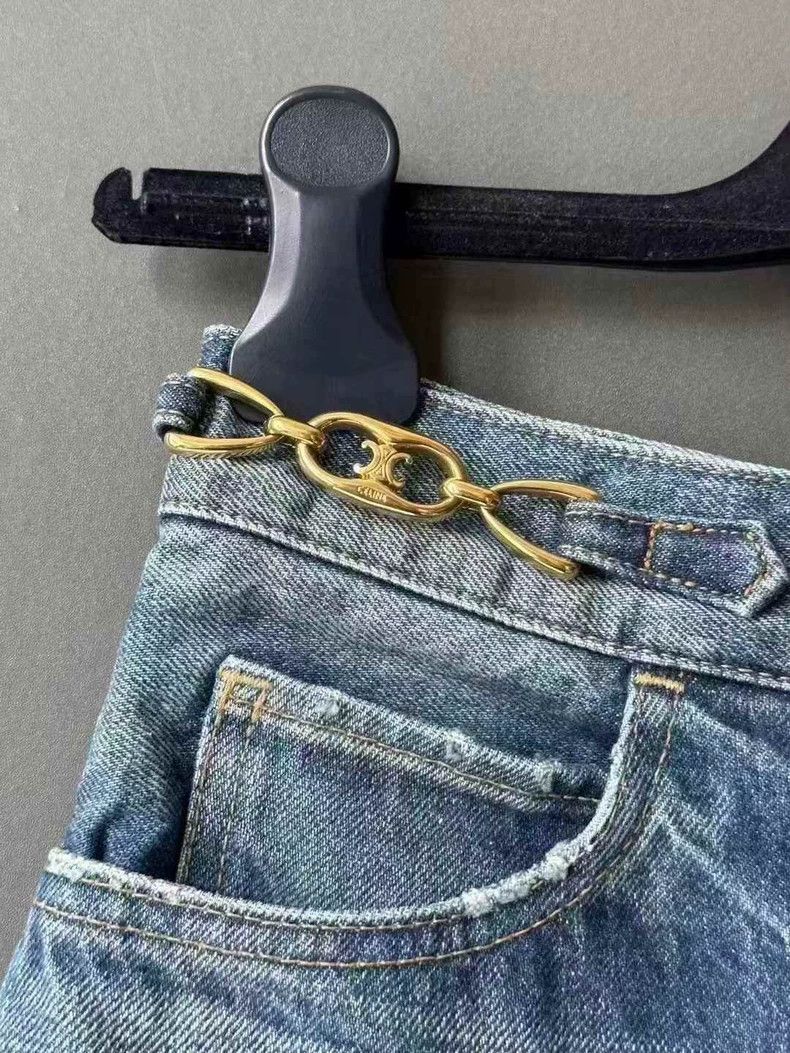 Celine Celine Denim Pants with Gold Buckle Size US 27 - 2 Thumbnail
