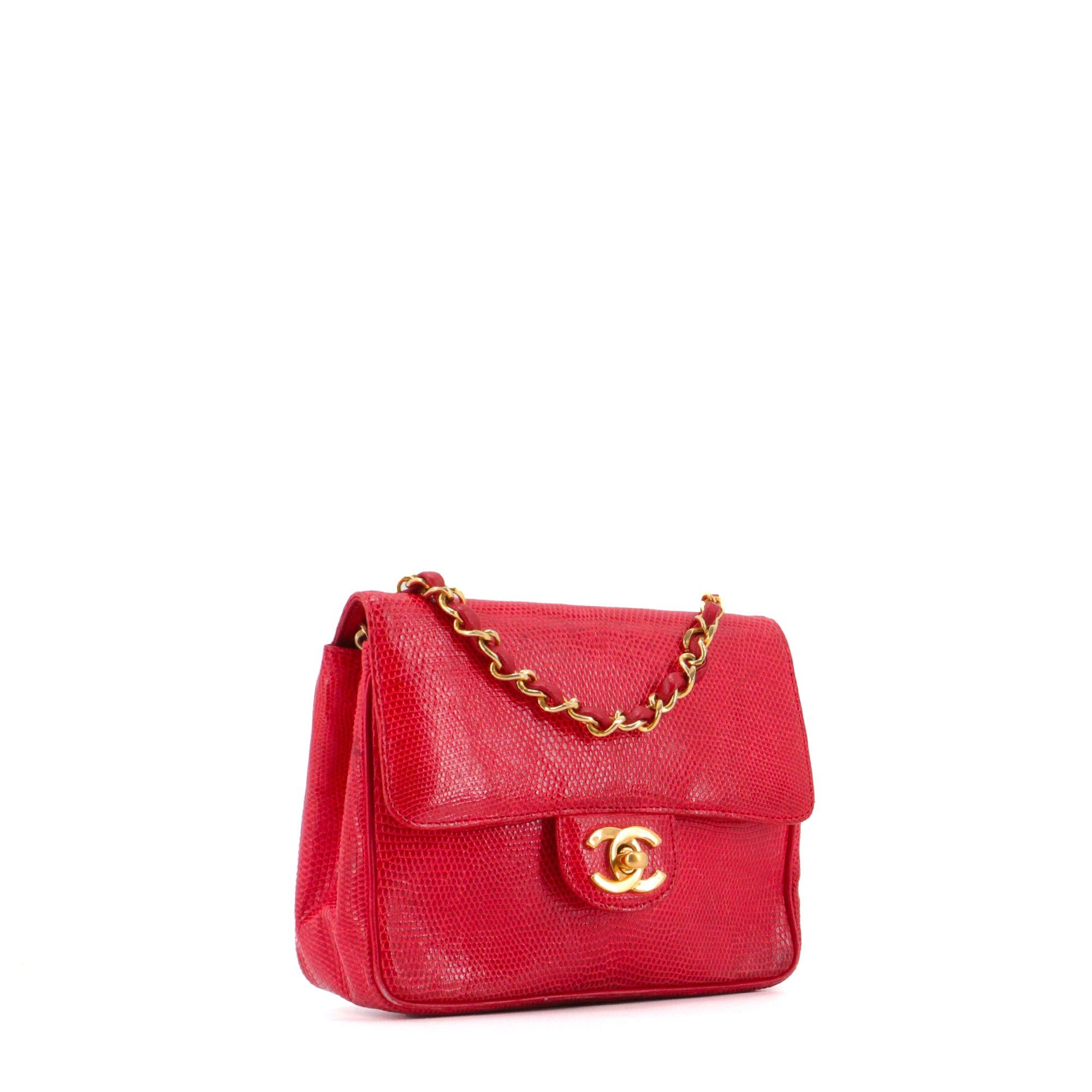 Chanel CHANEL - Chanel Classic/Timeless Mini Square Shoulder Bag in Red Lizard Size ONE SIZE - 2 Thumbnail