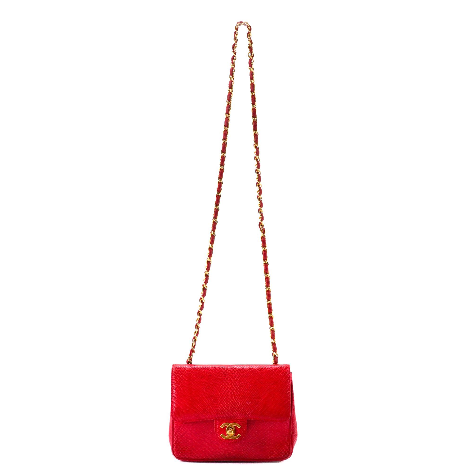 Chanel CHANEL - Chanel Classic/Timeless Mini Square Shoulder Bag in Red Lizard Size ONE SIZE - 5 Thumbnail