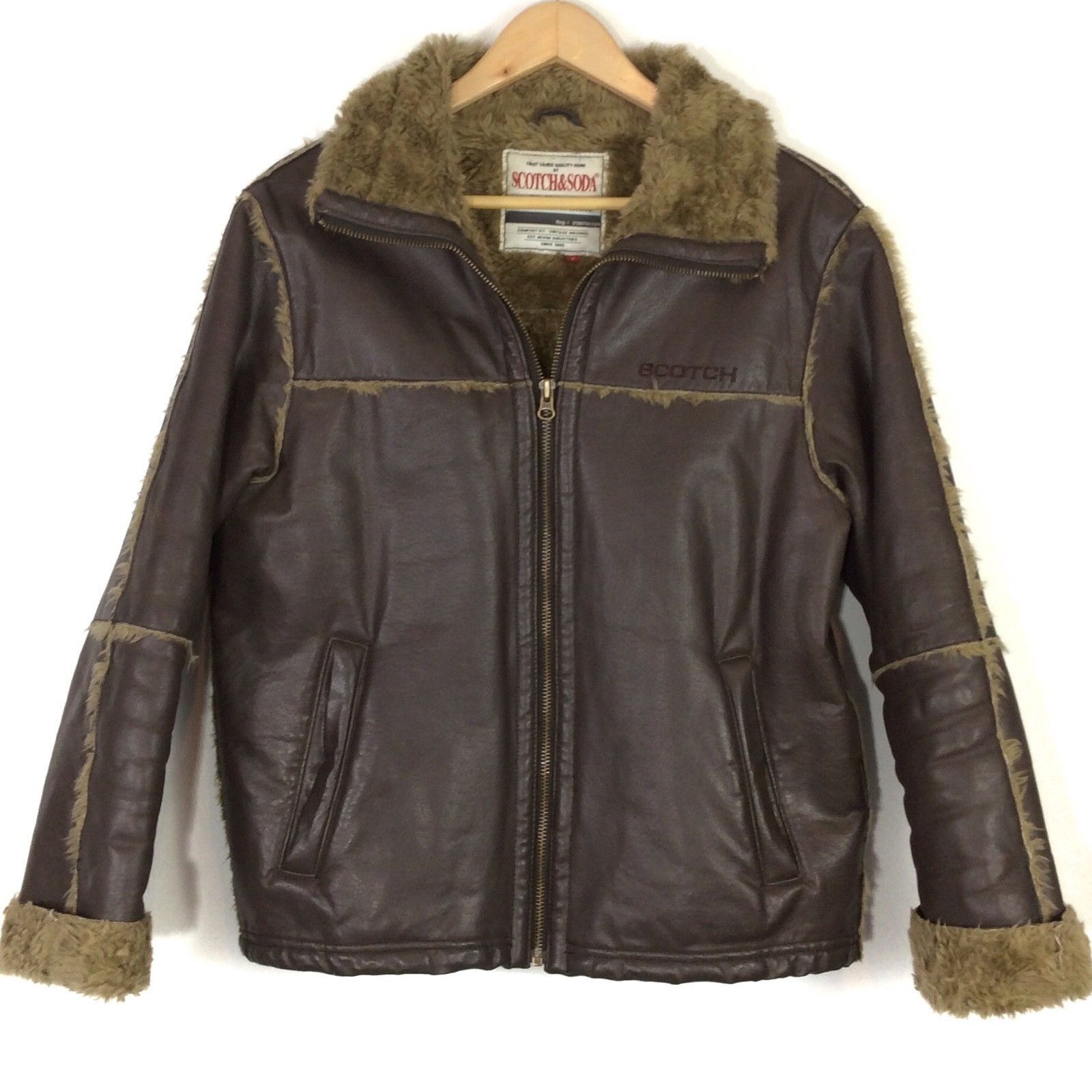 Scotch & popular Soda Leather and Shearling Leather Jacket Size XXL