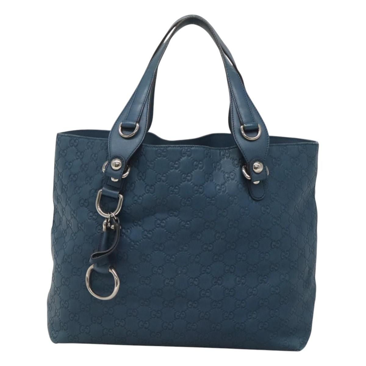 GUCCI GG Canvas Guccissima Tote Bag Leather Blue Silver 229852