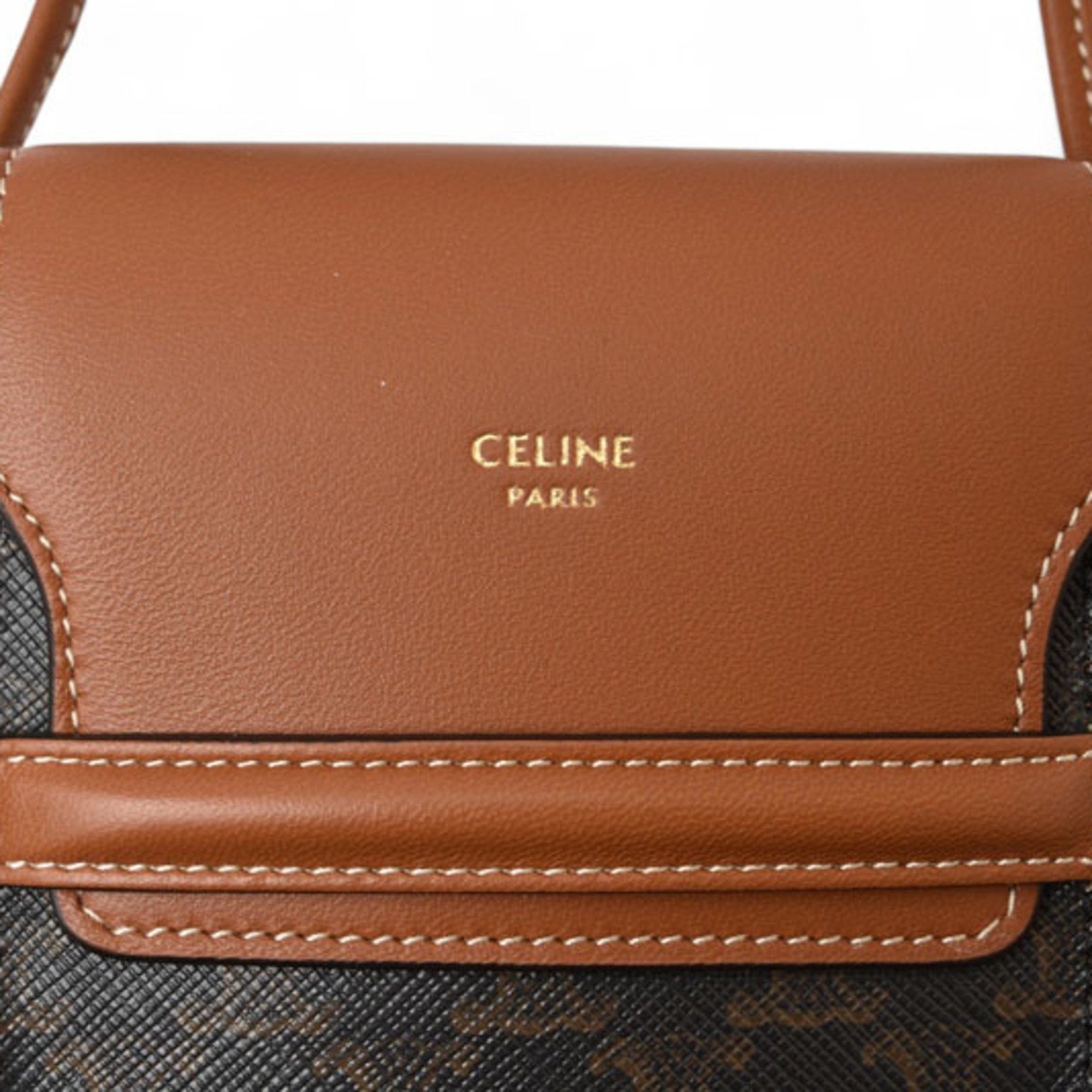 Celine Celine Shoulder Bag Phone Pouch Triomphe Brown CELINE 10G332CQD 04LU PHONE POUCH WITH FLAP TAN Smartphone Case Unisex Size ONE SIZE - 4 Thumbnail
