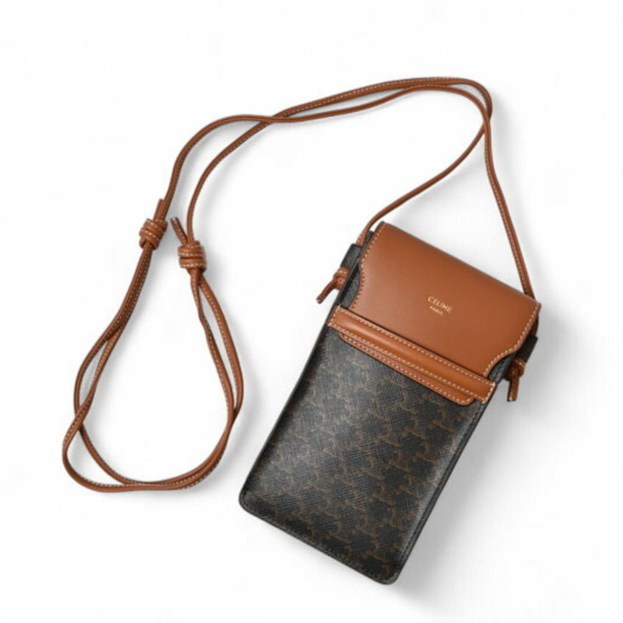 Celine Celine Shoulder Bag Phone Pouch Triomphe Brown CELINE 10G332CQD 04LU PHONE POUCH WITH FLAP TAN Smartphone Case Unisex Size ONE SIZE - 11 Thumbnail