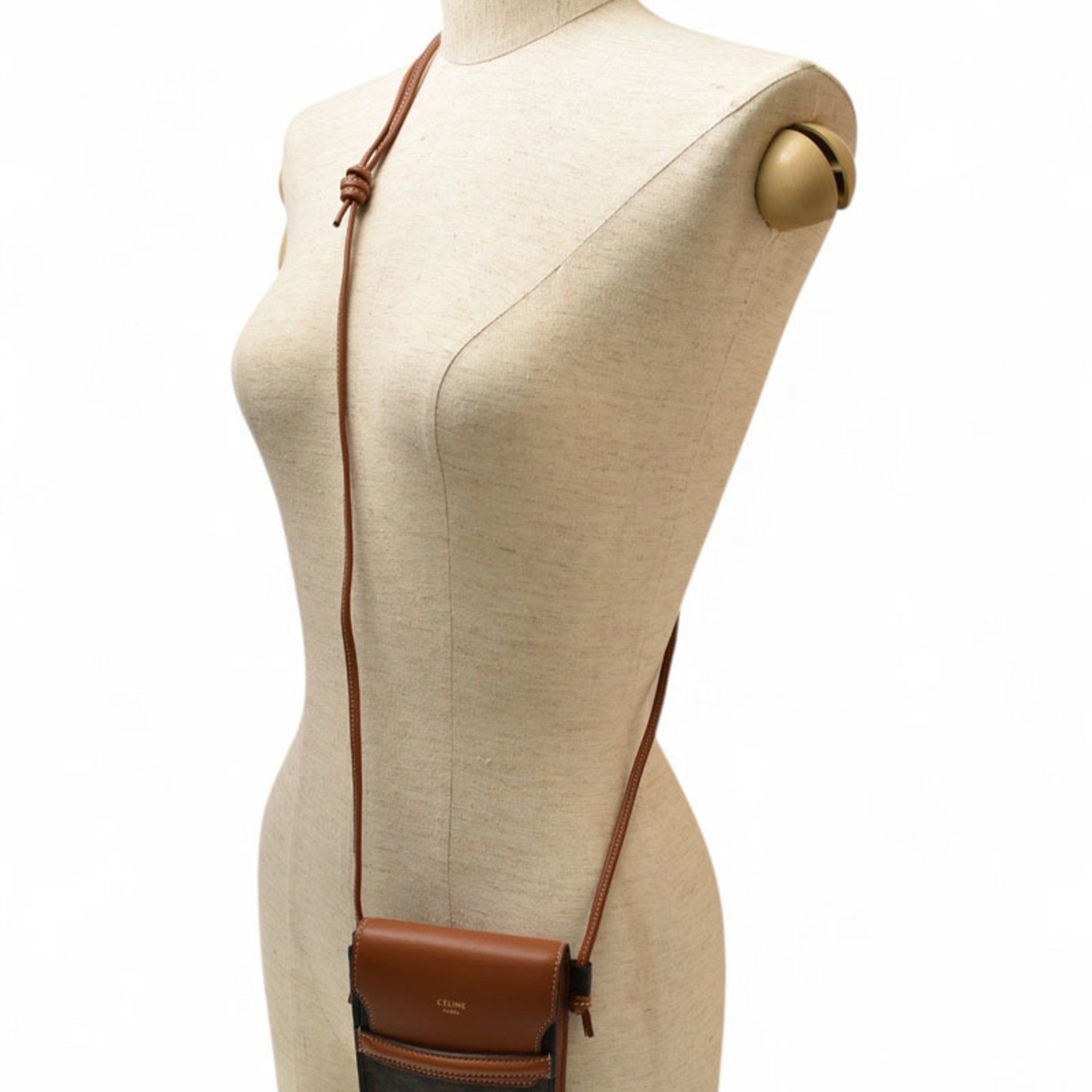 Celine Celine Shoulder Bag Phone Pouch Triomphe Brown CELINE 10G332CQD 04LU PHONE POUCH WITH FLAP TAN Smartphone Case Unisex Size ONE SIZE - 10 Thumbnail