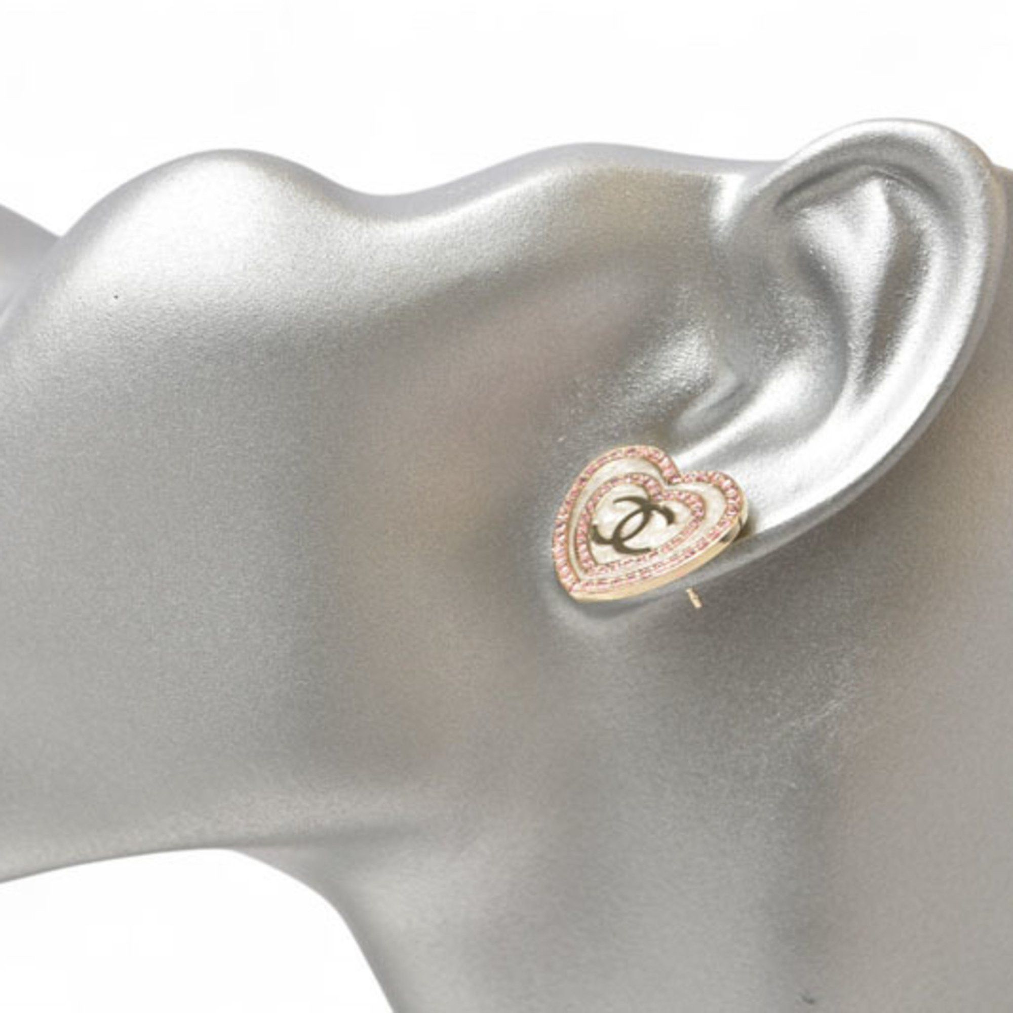 Chanel Chanel Earrings CHANEL CC Heart Motif Rhinestone Rose Gold B24 Size ONE SIZE - 5 Thumbnail