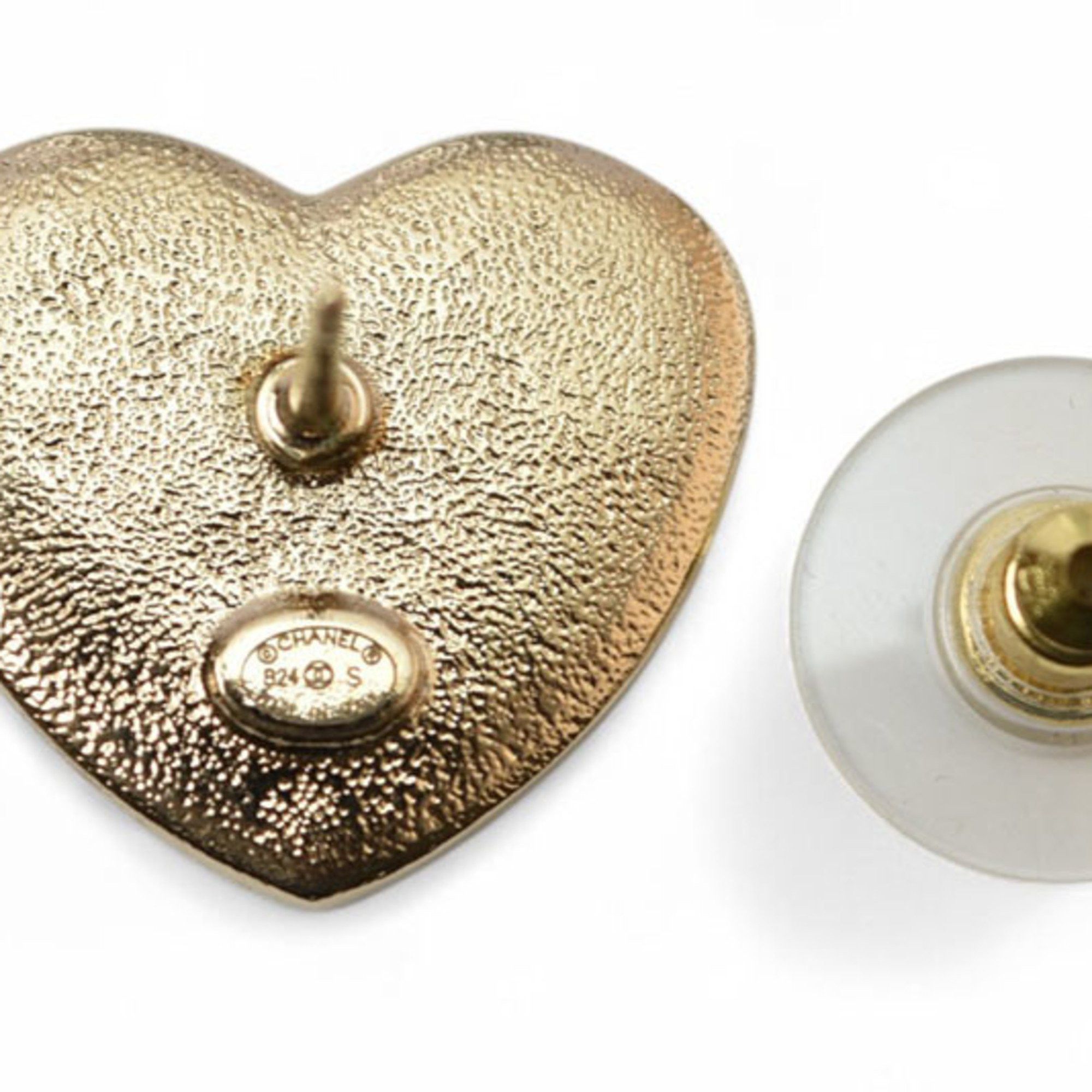 Chanel Chanel Earrings CHANEL CC Heart Motif Rhinestone Rose Gold B24 Size ONE SIZE - 4 Thumbnail