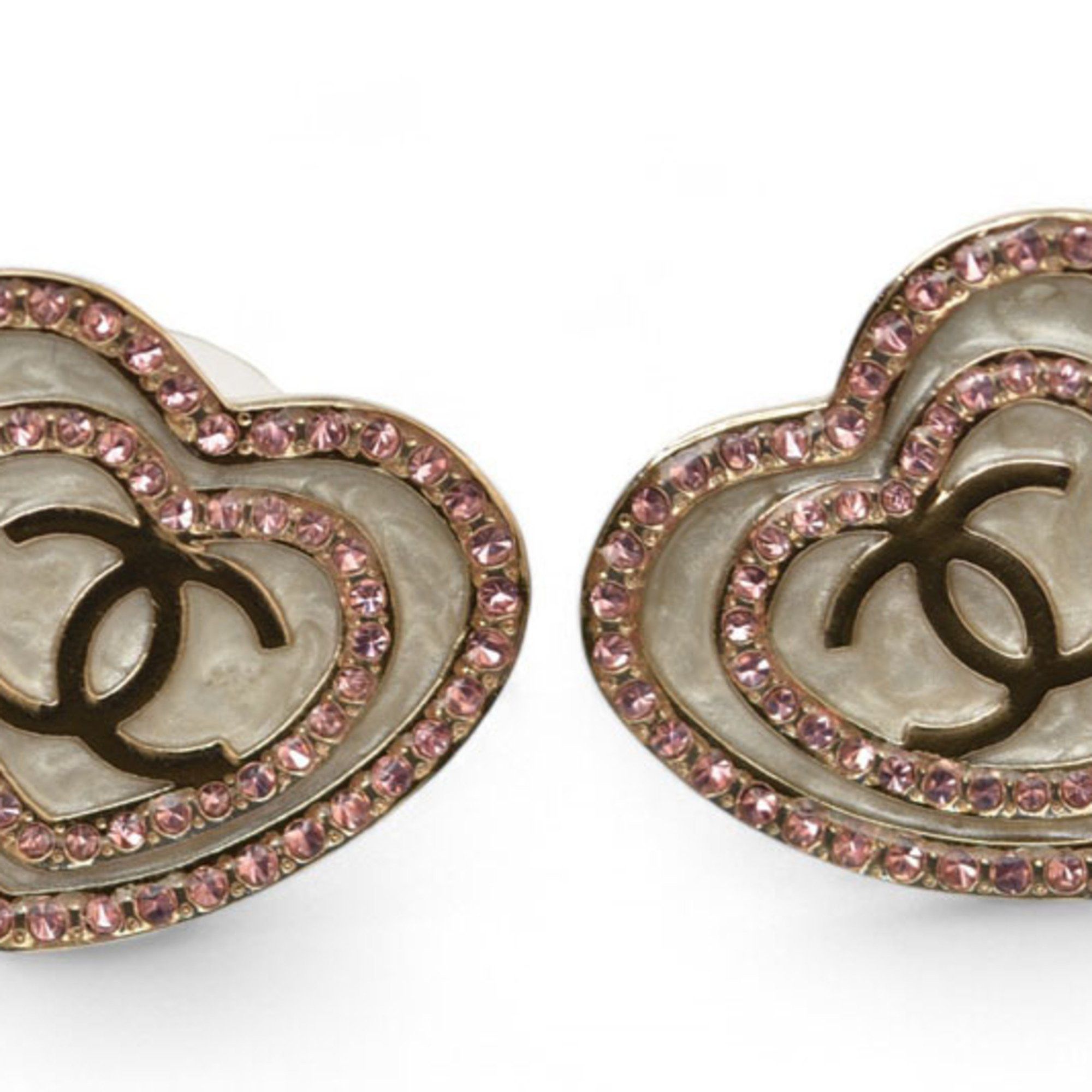 Chanel Chanel Earrings CHANEL CC Heart Motif Rhinestone Rose Gold B24 Size ONE SIZE - 2 Thumbnail
