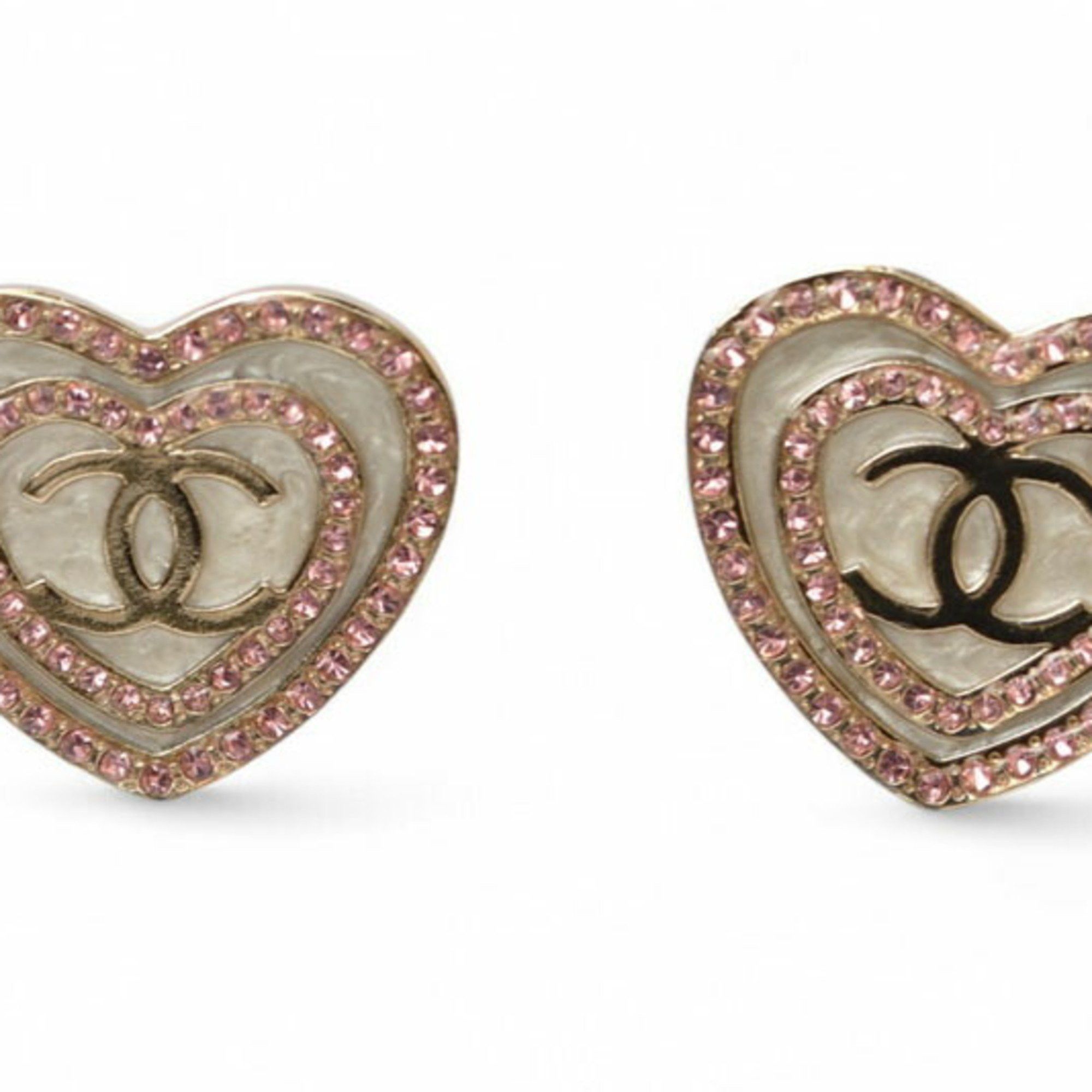 Chanel Chanel Earrings CHANEL CC Heart Motif Rhinestone Rose Gold B24 Size ONE SIZE - 6 Thumbnail