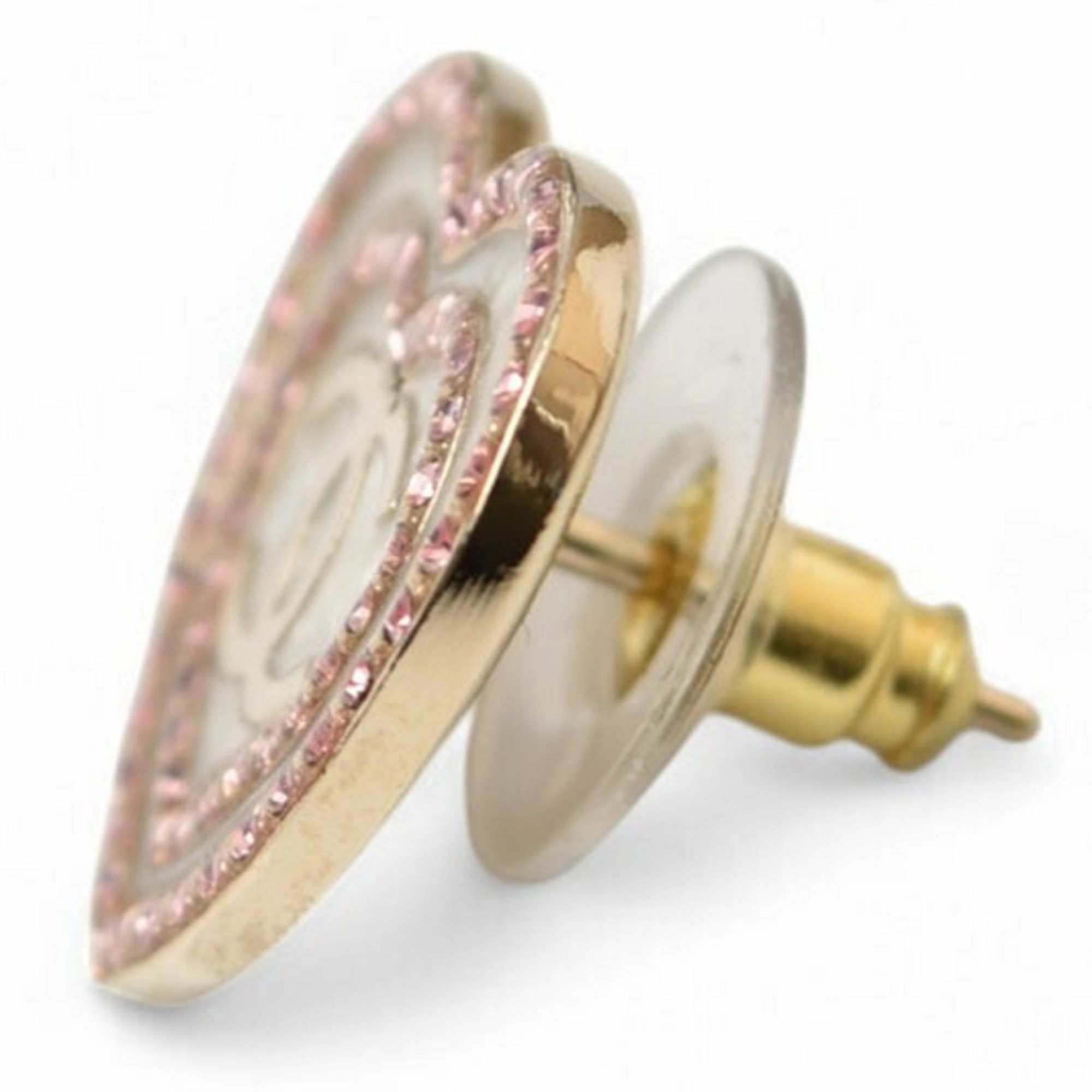 Chanel Chanel Earrings CHANEL CC Heart Motif Rhinestone Rose Gold B24 Size ONE SIZE - 3 Thumbnail