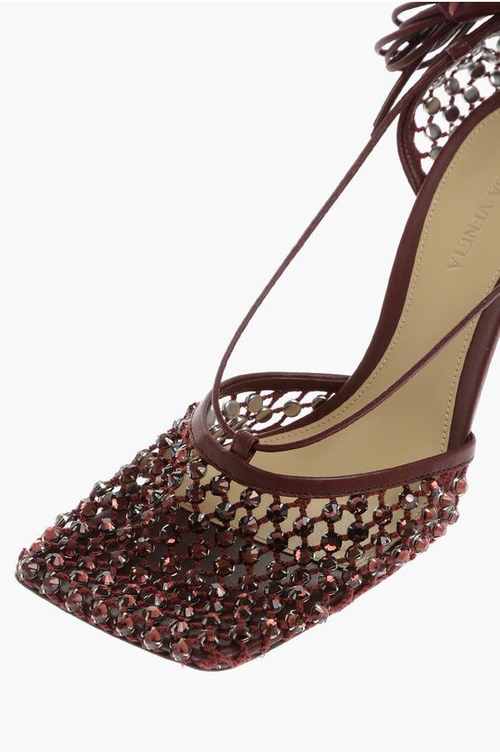 Bottega Veneta Crystals Stretch Mesh Lace-Up Sandal in Burgundy Size US 6.5 / IT 36.5 - 4 Thumbnail