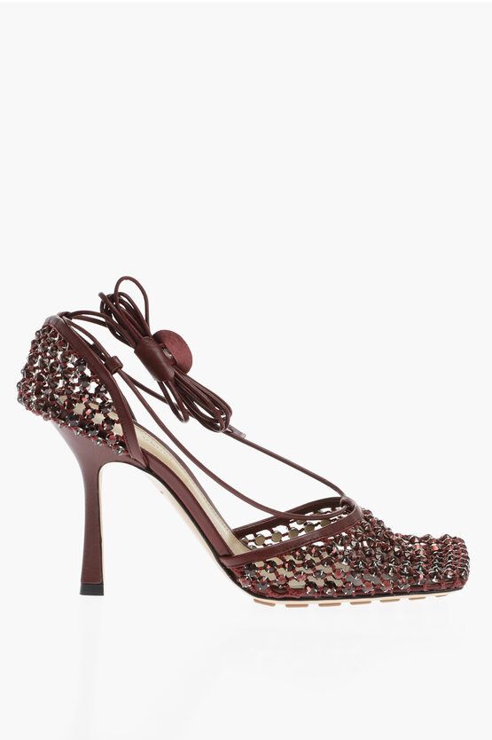Bottega Veneta Crystals Stretch Mesh Lace-Up Sandal in Burgundy Size US 12 / IT 42 - 3 Thumbnail