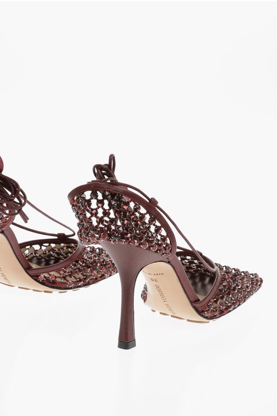 Bottega Veneta Crystals Stretch Mesh Lace-Up Sandal in Burgundy Size US 12 / IT 42 - 2 Thumbnail