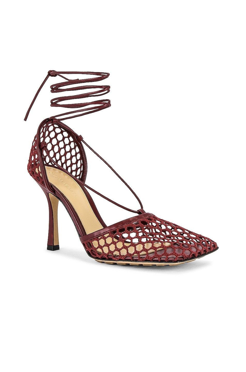 Bottega Veneta Stretch Mesh Lace-Up Sandal in Burgundy Size US 8 / IT 38 - 2 Thumbnail