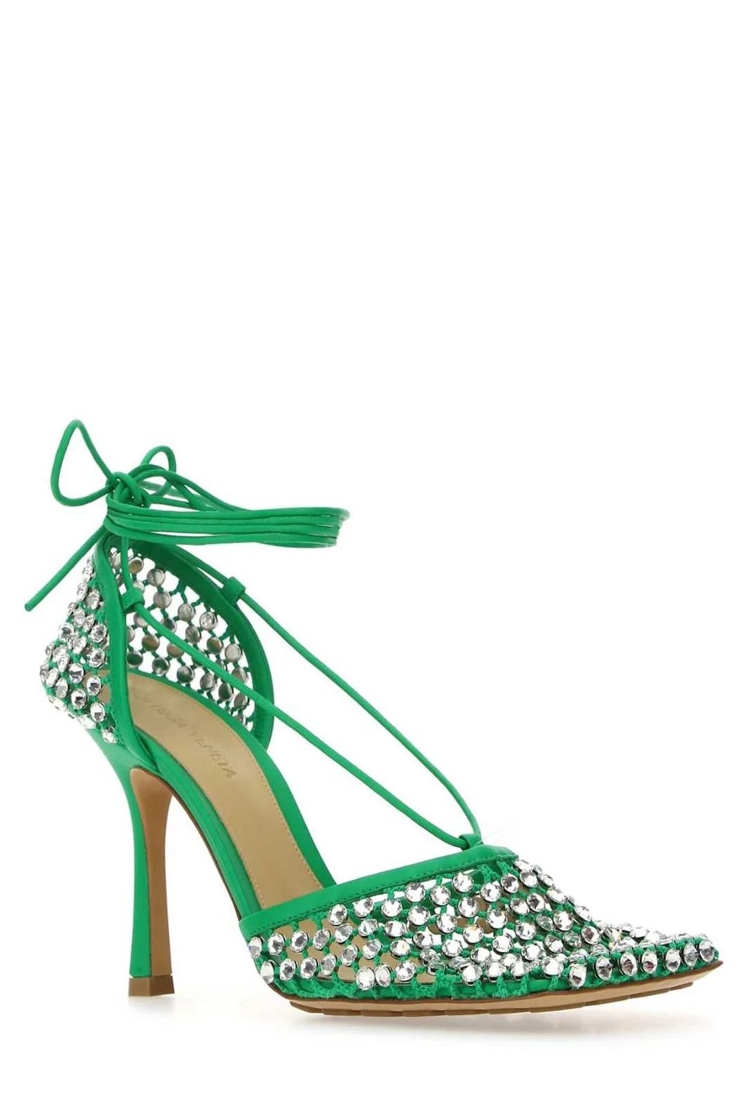 Bottega Veneta Crystal Stretch Mesh Lace-Up Sandal in Green Size US 9 / IT 39 - 2 Thumbnail