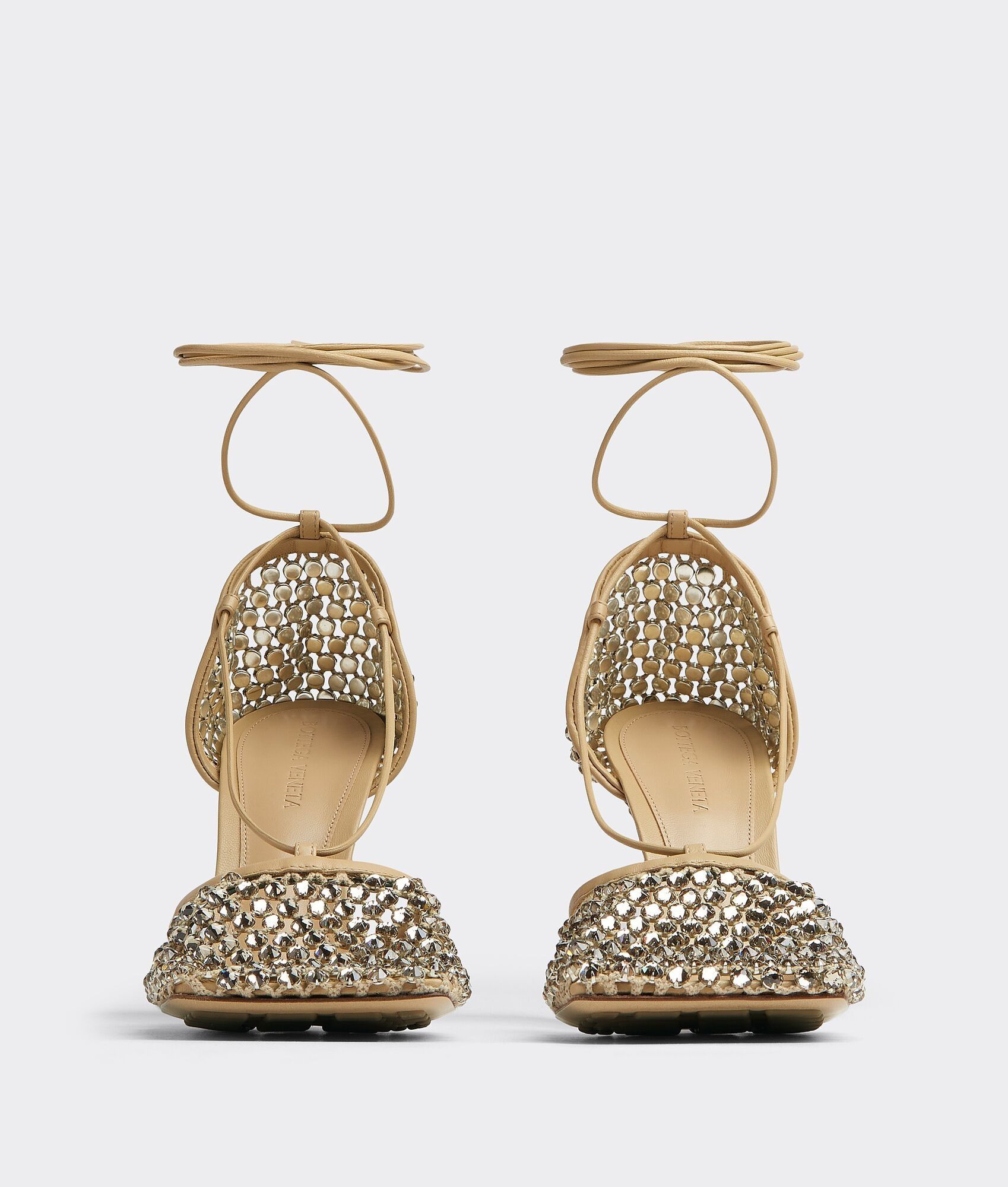 Bottega Veneta sparkle stretch lace-up sandal beige Size US 12 / IT 42 - 2 Thumbnail