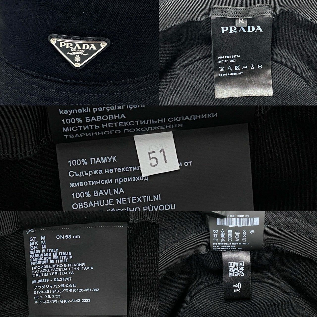 Prada Prada Hat Black Cotton Size ONE SIZE - 2 Thumbnail