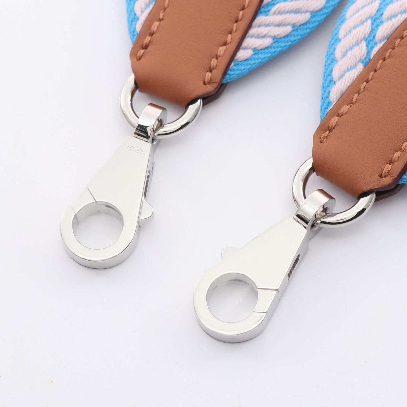 Hermes Hermes Sangle Cordage Blue Azure Mauve Pail Gold Shoulder Strap Toile Veau Swift Light Pink Brown Silver Hardware Double Engraved Size ONE SIZE - 3 Thumbnail