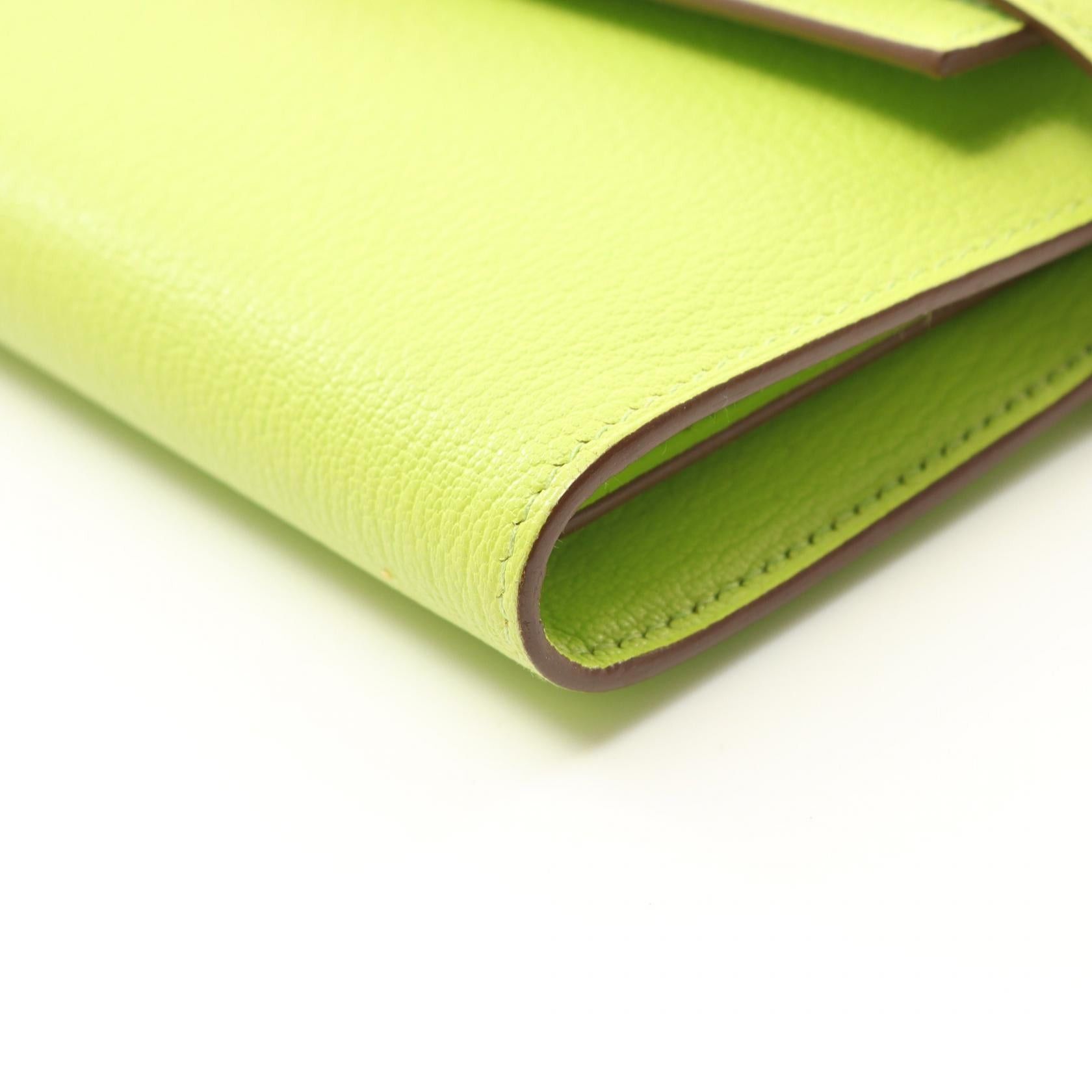 Hermes Hermes Kelly Wallet Apple Green Trifold Long Chevre Yellow-Green Silver Hardware Stamp Size ONE SIZE - 9 Thumbnail