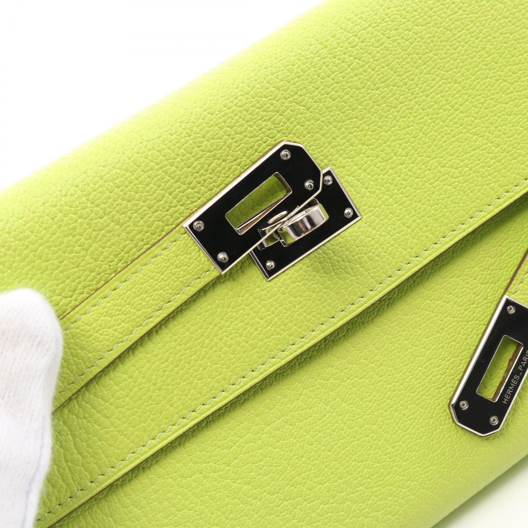Hermes Hermes Kelly Wallet Apple Green Trifold Long Chevre Yellow-Green Silver Hardware Stamp Size ONE SIZE - 8 Thumbnail