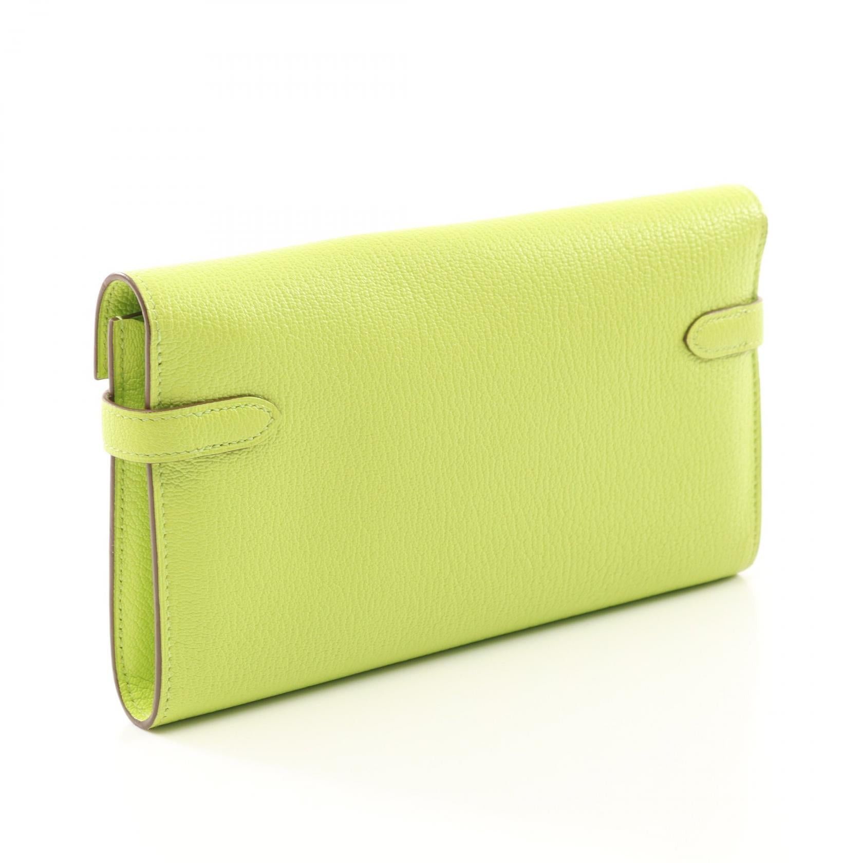 Hermes Hermes Kelly Wallet Apple Green Trifold Long Chevre Yellow-Green Silver Hardware Stamp Size ONE SIZE - 2 Thumbnail