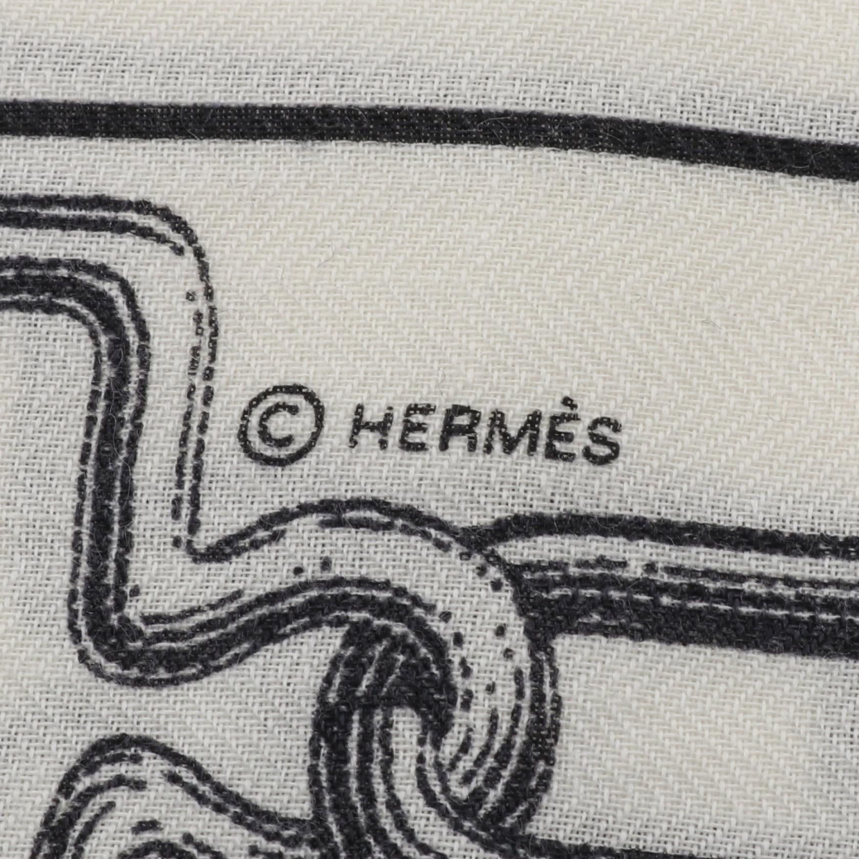 Hermes Hermes Carréjean Carres 140 Kaleidoscope Effect Scarf Shawl Cashmere Silk Ivory Black Size ONE SIZE - 2 Thumbnail