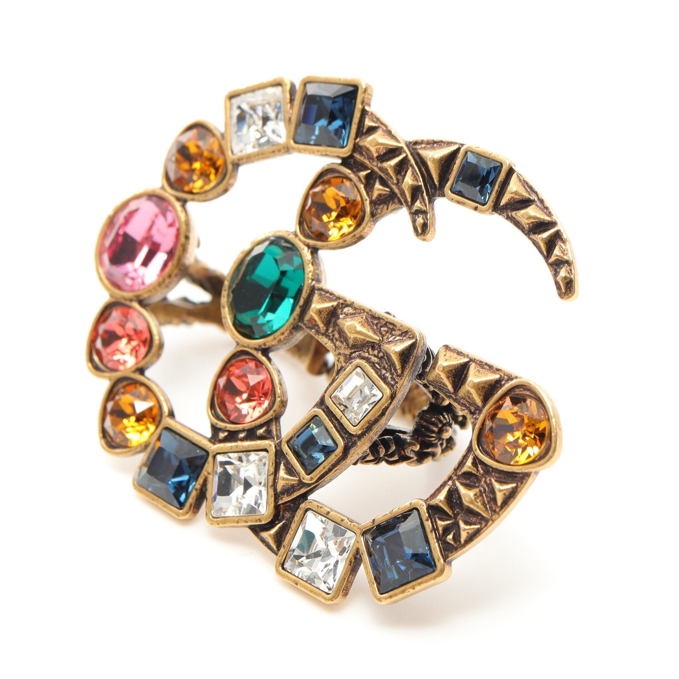 Gucci Gucci Gg Marmont Bijou Double Finger Ring Gp Rhinestone Gold Multicolor Size ONE SIZE - 10 Thumbnail