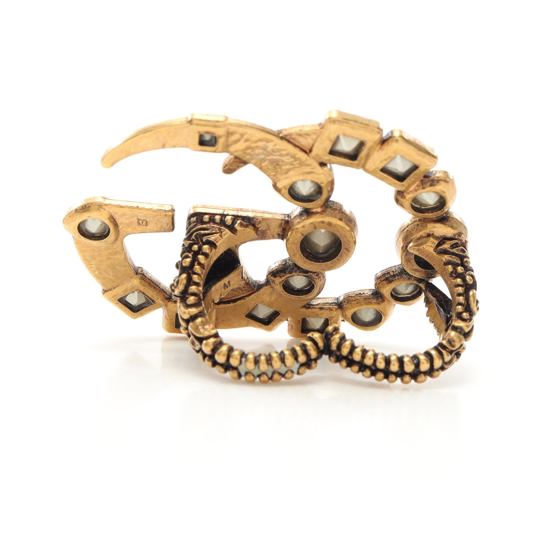 Gucci Gucci Gg Marmont Bijou Double Finger Ring Gp Rhinestone Gold Multicolor Size ONE SIZE - 3 Thumbnail