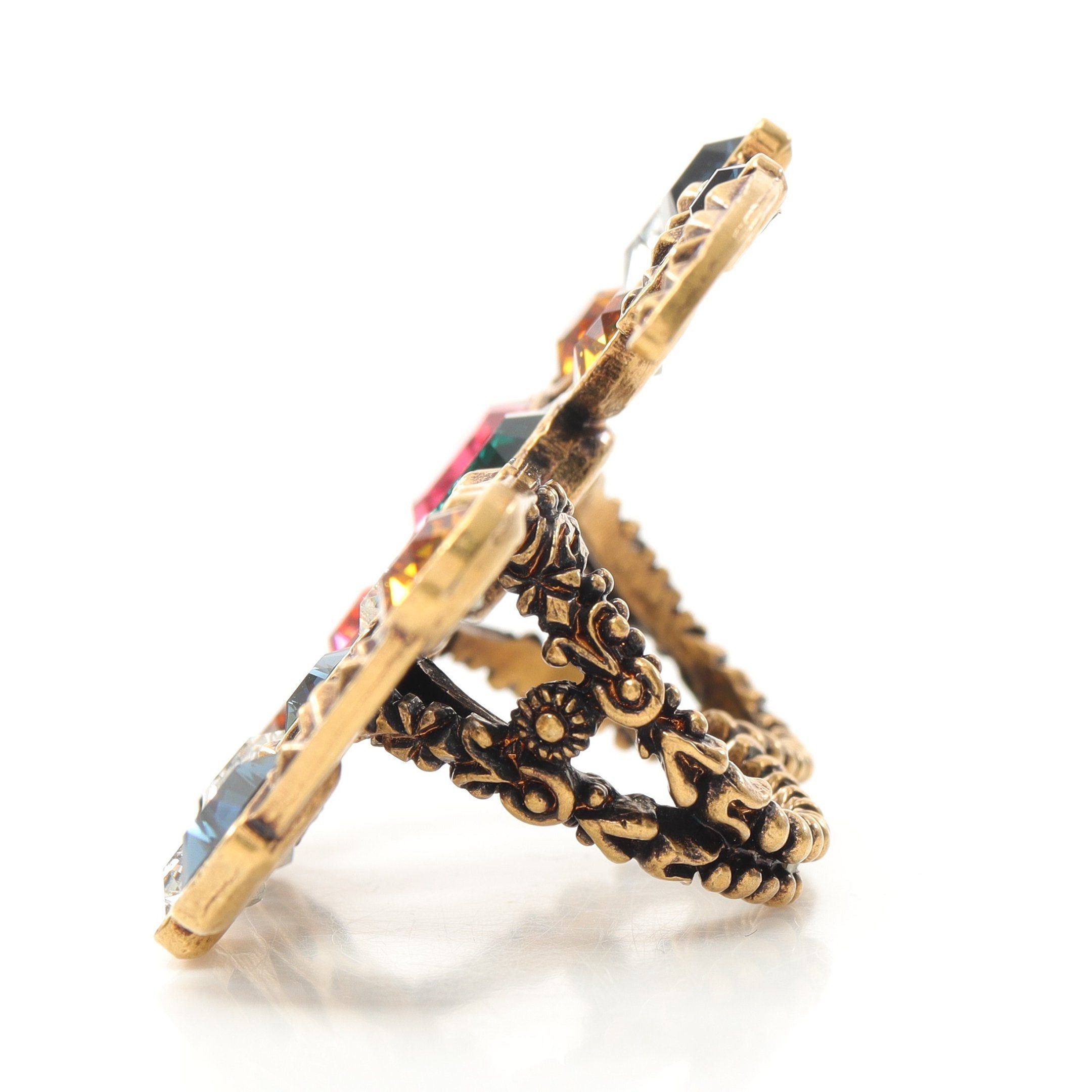 Gucci Gucci Gg Marmont Bijou Double Finger Ring Gp Rhinestone Gold Multicolor Size ONE SIZE - 2 Thumbnail