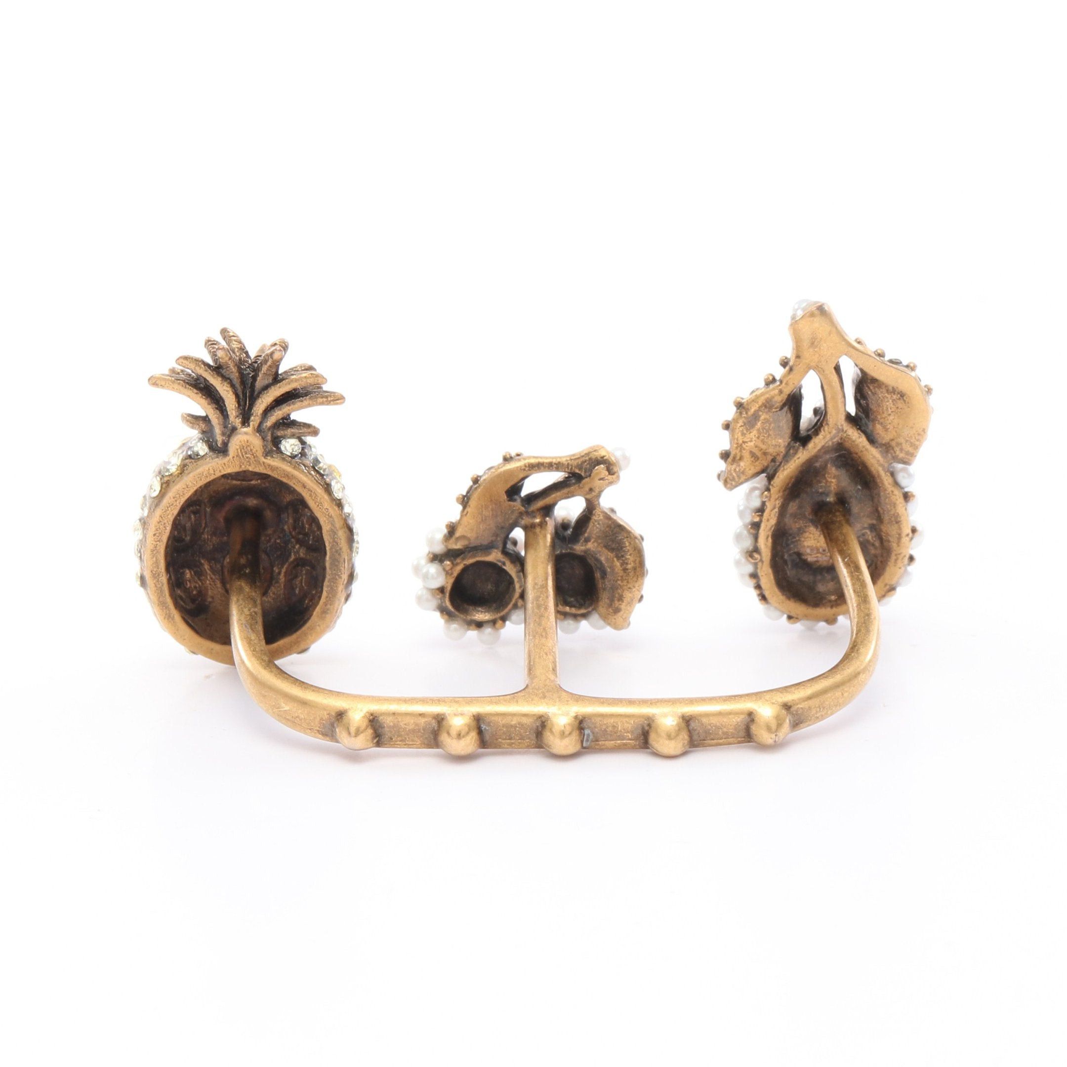 Gucci Gucci Double Finger Ring Fruits Gp Fake Pearl Rhinestone Gold Multicolor Size ONE SIZE - 3 Thumbnail