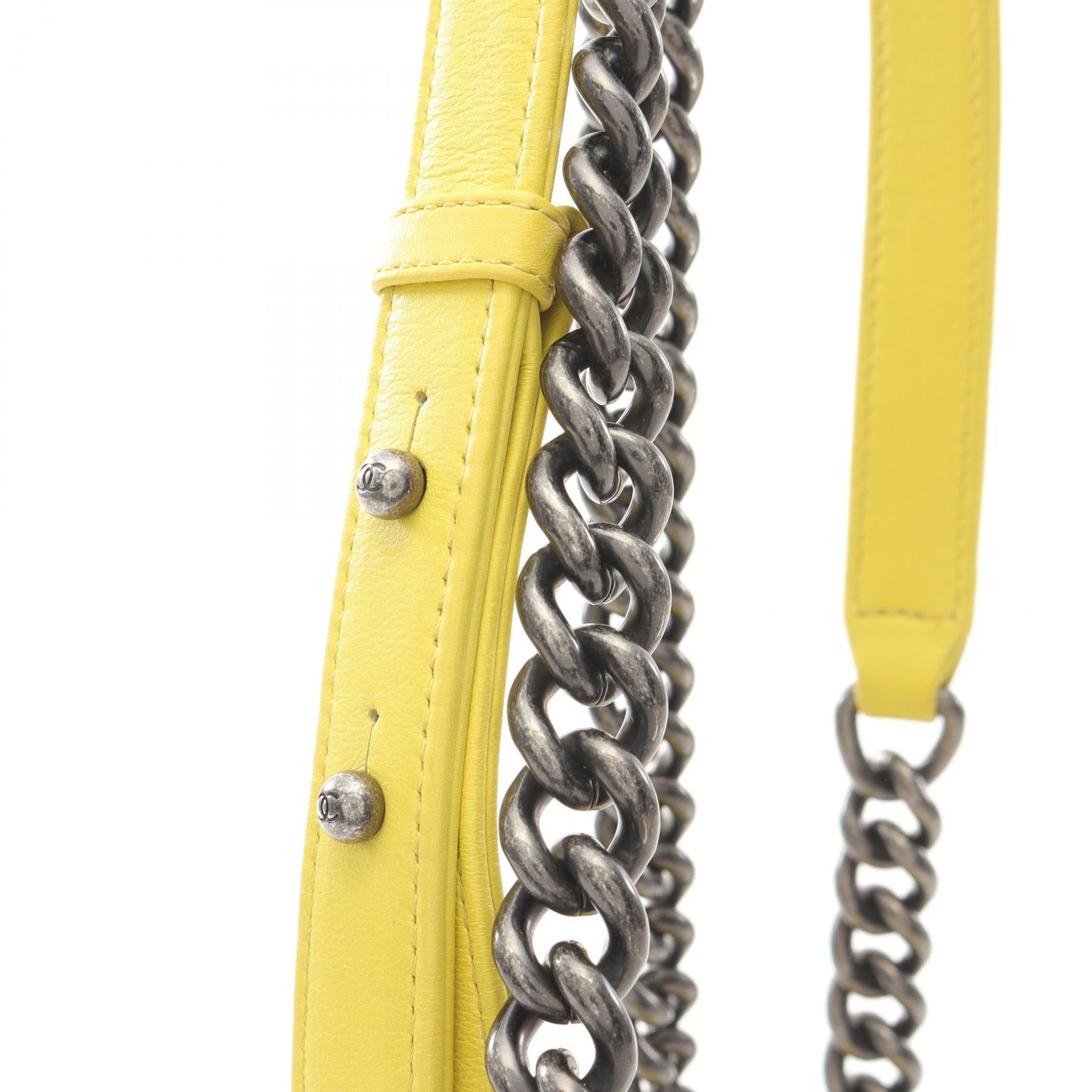 Chanel Chanel Boy Chanel Small Chevron V-Stitch Chain Shoulder Bag Lambskin Yellow Antique Silver Hardware Size ONE SIZE - 10 Thumbnail