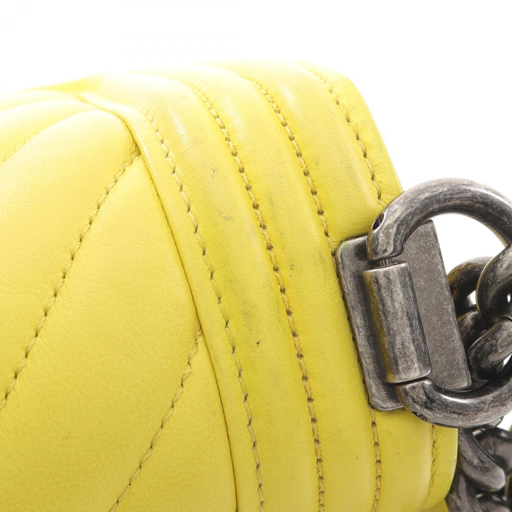 Chanel Chanel Boy Chanel Small Chevron V-Stitch Chain Shoulder Bag Lambskin Yellow Antique Silver Hardware Size ONE SIZE - 7 Thumbnail