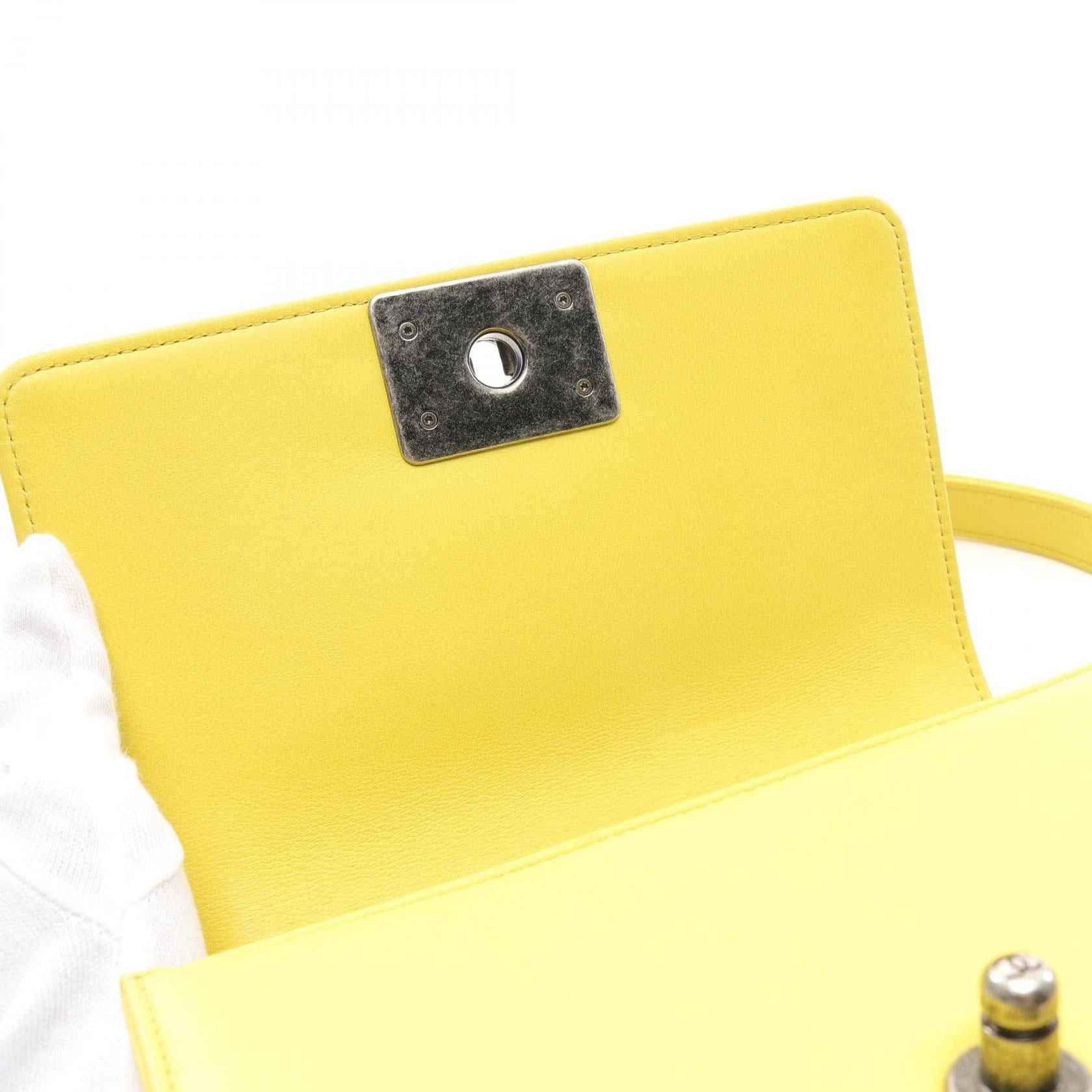 Chanel Chanel Boy Chanel Small Chevron V-Stitch Chain Shoulder Bag Lambskin Yellow Antique Silver Hardware Size ONE SIZE - 12 Thumbnail