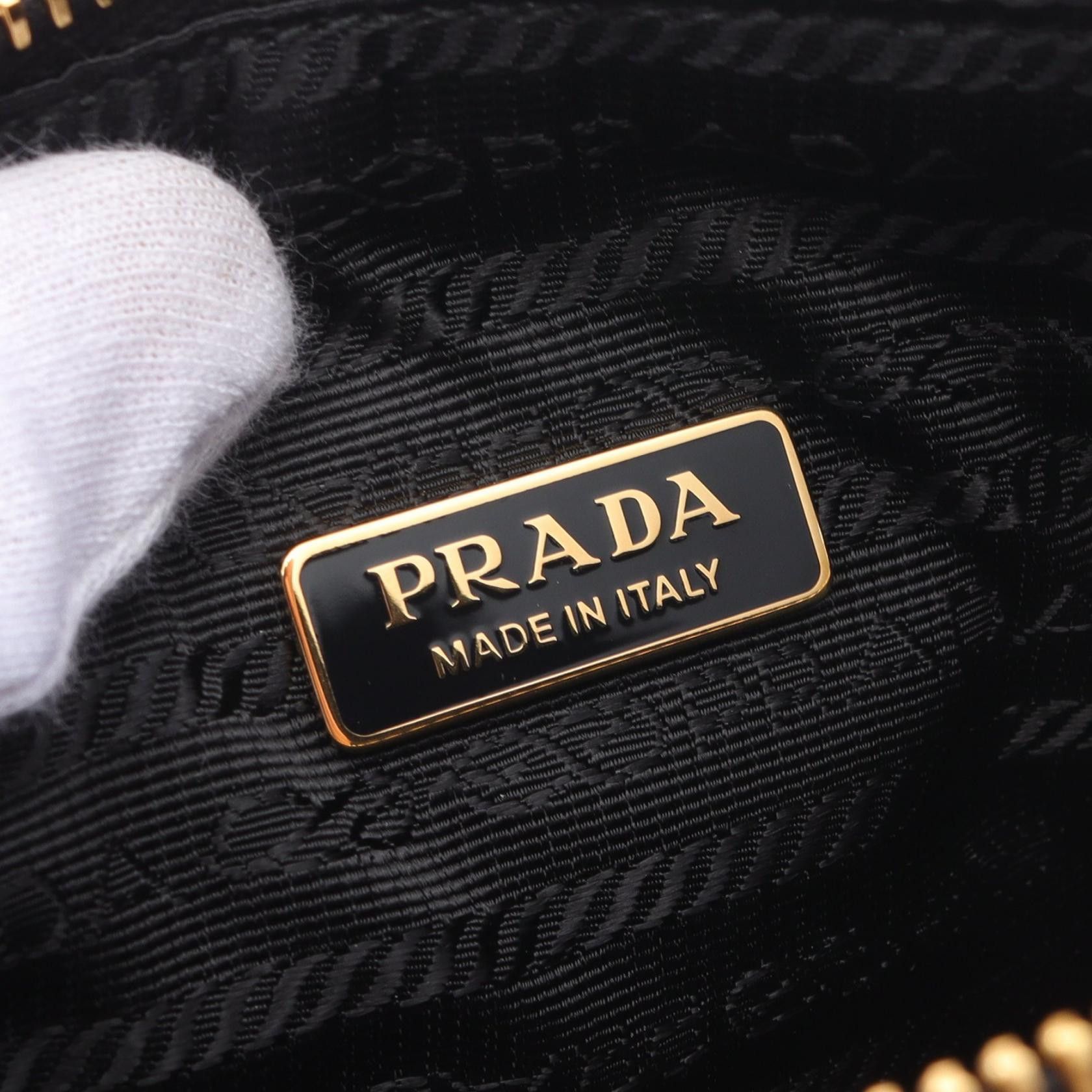 Prada Prada Triangle One Shoulder Bag Canvas Leather Beige Black Size ONE SIZE - 4 Thumbnail