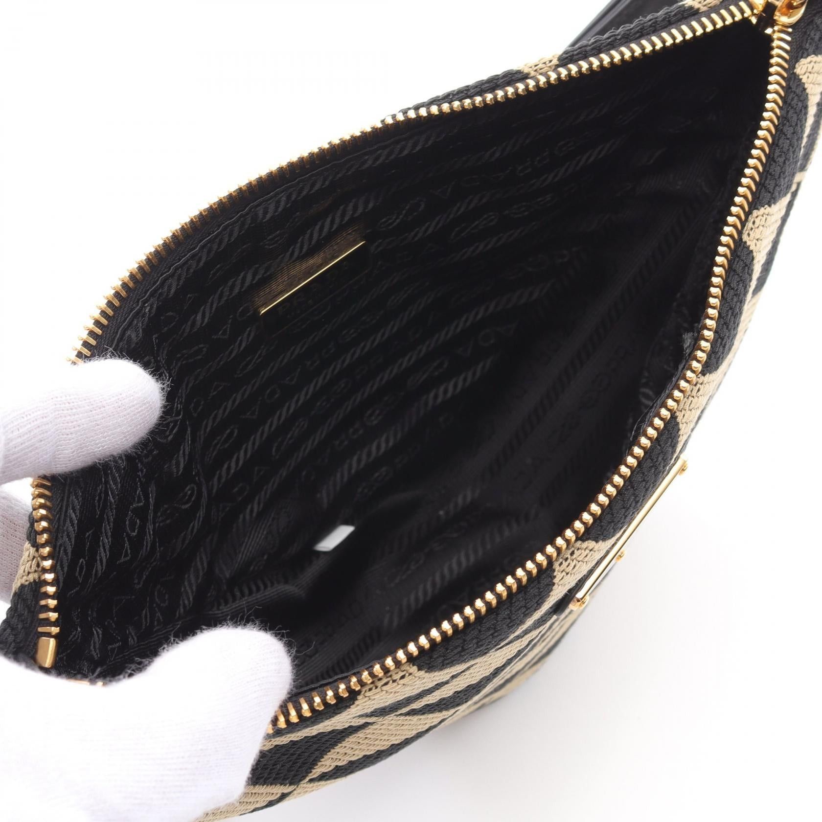 Prada Prada Triangle One Shoulder Bag Canvas Leather Beige Black Size ONE SIZE - 3 Thumbnail