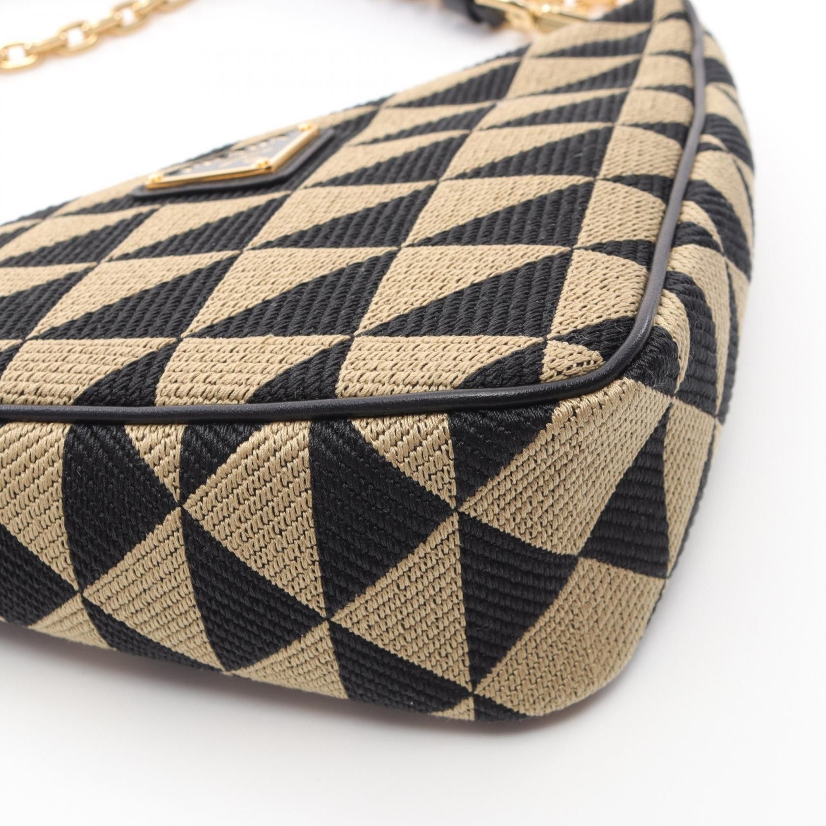 Prada Prada Triangle One Shoulder Bag Canvas Leather Beige Black Size ONE SIZE - 5 Thumbnail