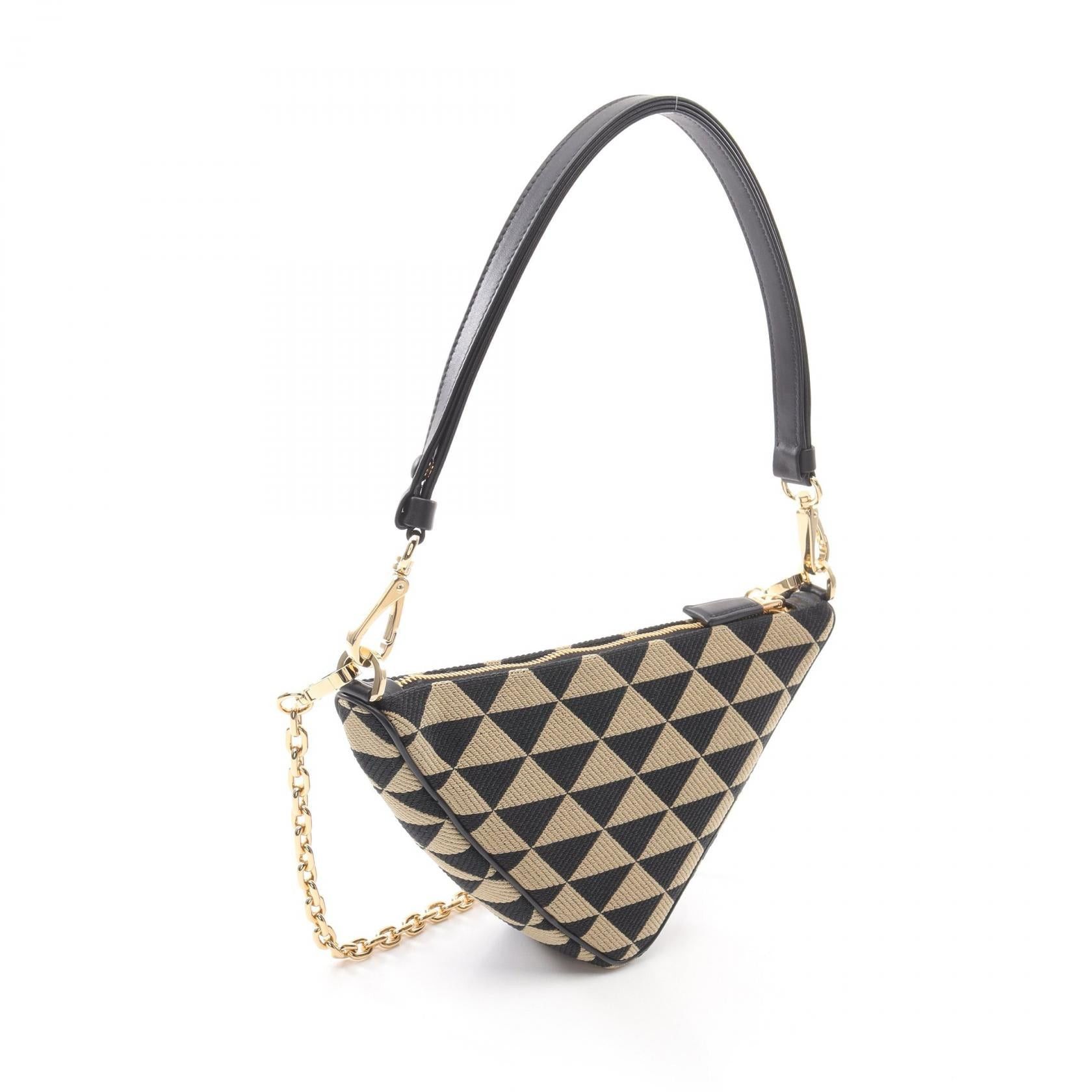Prada Prada Triangle One Shoulder Bag Canvas Leather Beige Black Size ONE SIZE - 2 Thumbnail