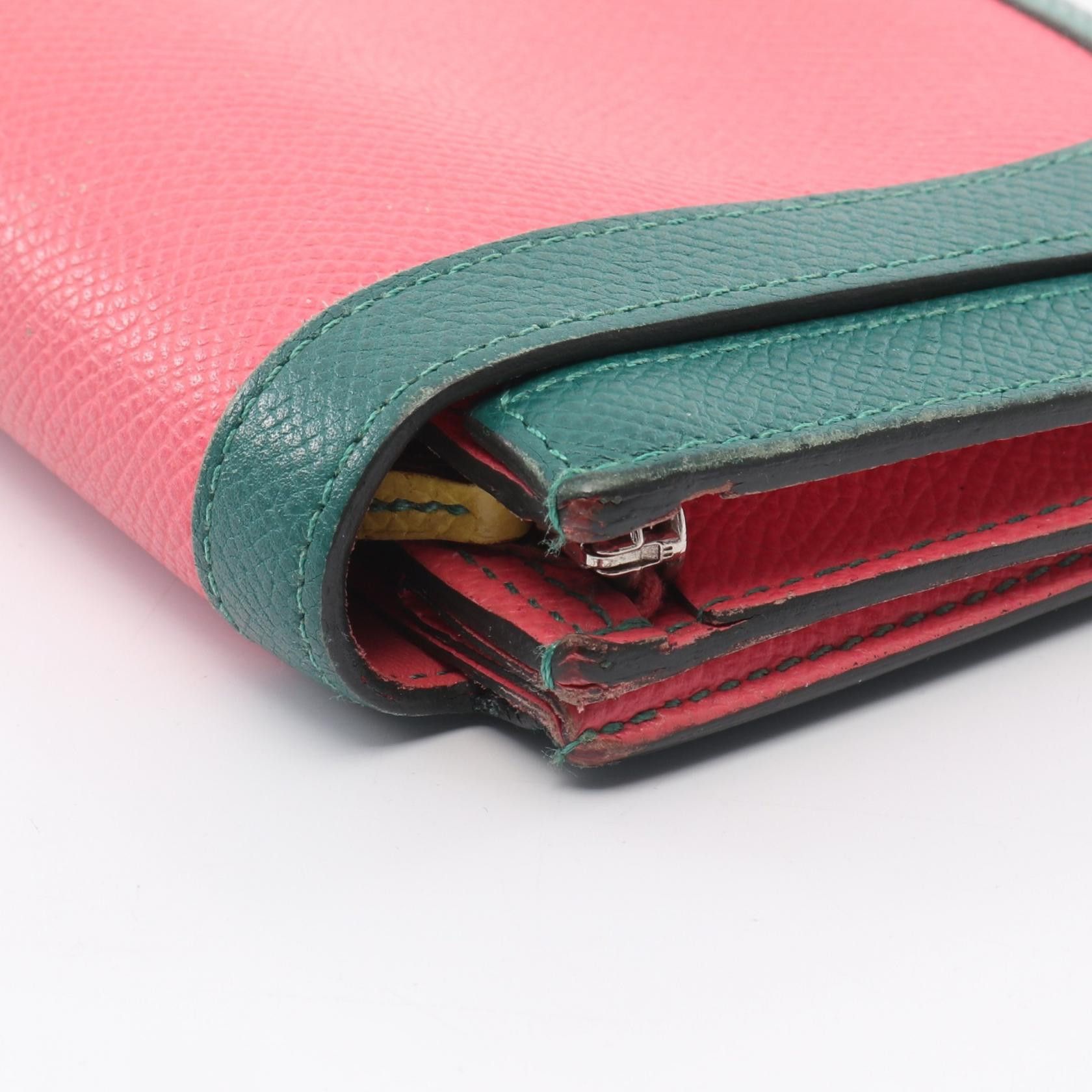 Hermes Hermes Camaille Combine Long Rose Azalea Malachite Lime Bi-Fold Wallet Veau Epsom Pink Green Yellow Silver Hardware A Stamp Size ONE SIZE - 12 Thumbnail