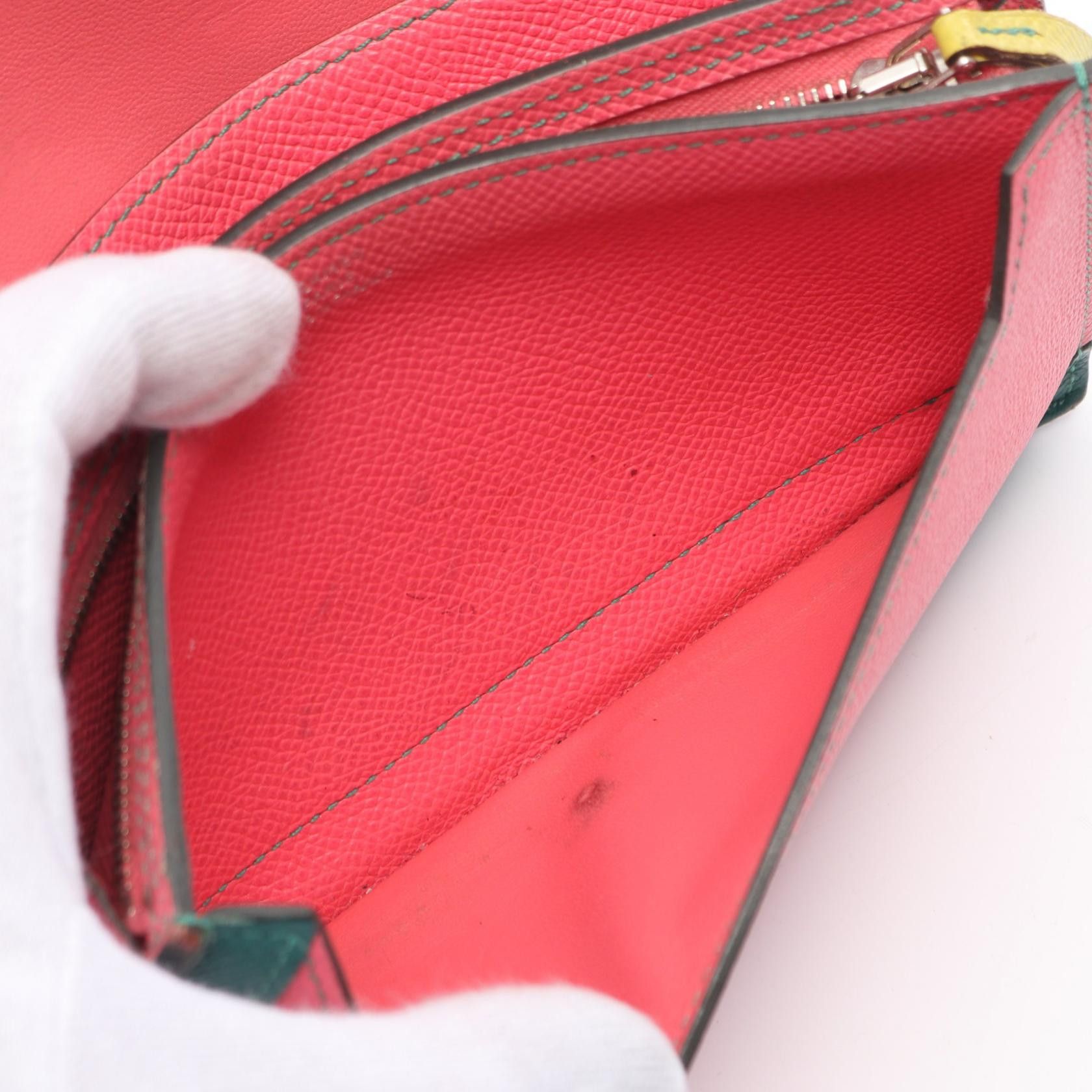 Hermes Hermes Camaille Combine Long Rose Azalea Malachite Lime Bi-Fold Wallet Veau Epsom Pink Green Yellow Silver Hardware A Stamp Size ONE SIZE - 9 Thumbnail