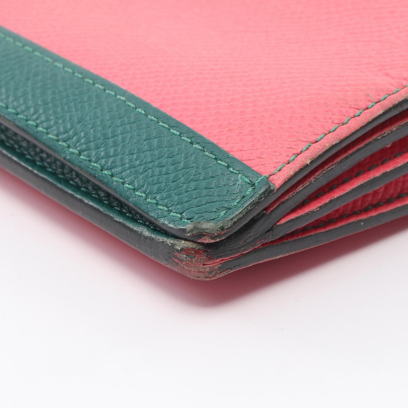 Hermes Hermes Camaille Combine Long Rose Azalea Malachite Lime Bi-Fold Wallet Veau Epsom Pink Green Yellow Silver Hardware A Stamp Size ONE SIZE - 11 Thumbnail