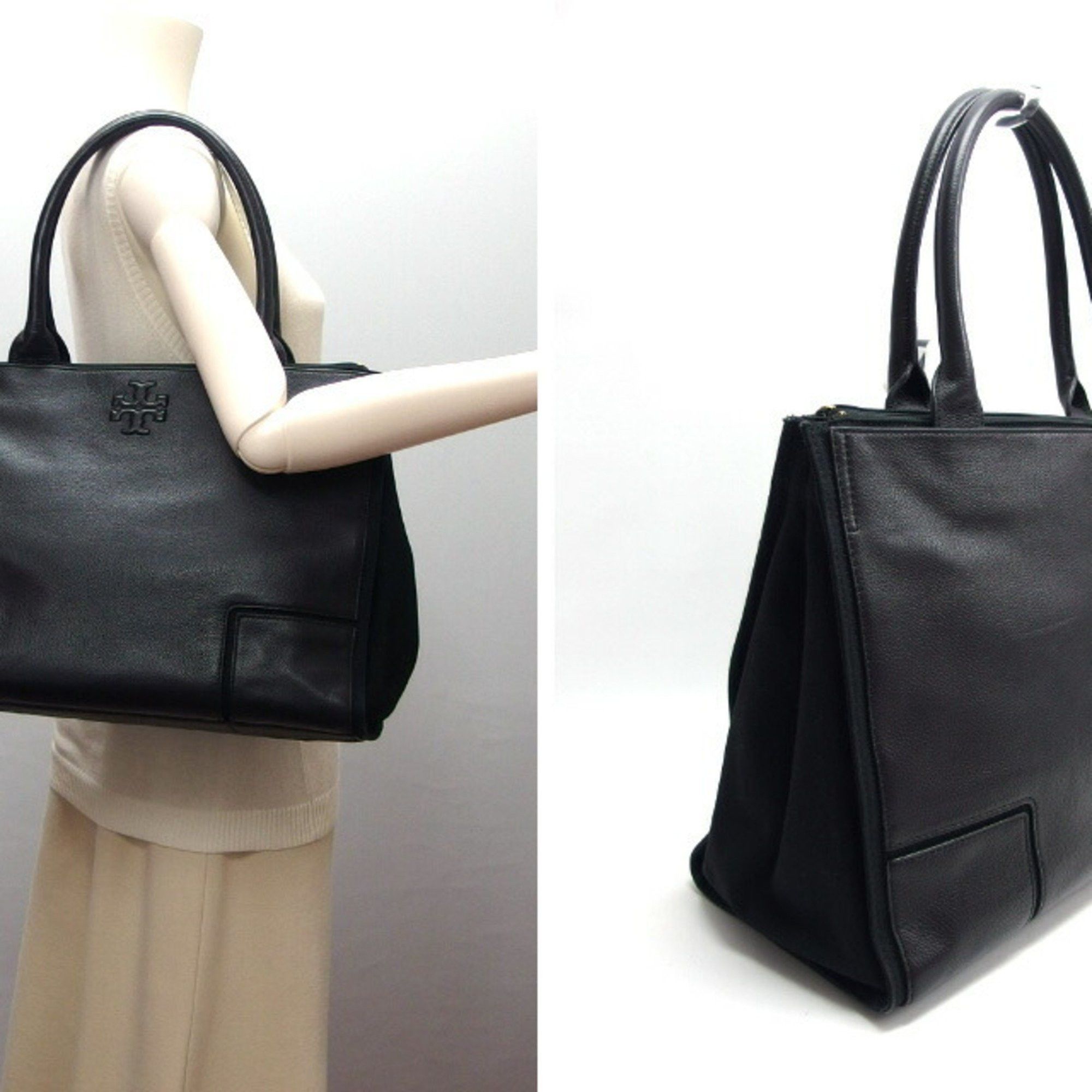 Tory Burch Tory Burch Ella Leather Tote Bag Double T Black Size ONE SIZE - 3 Thumbnail