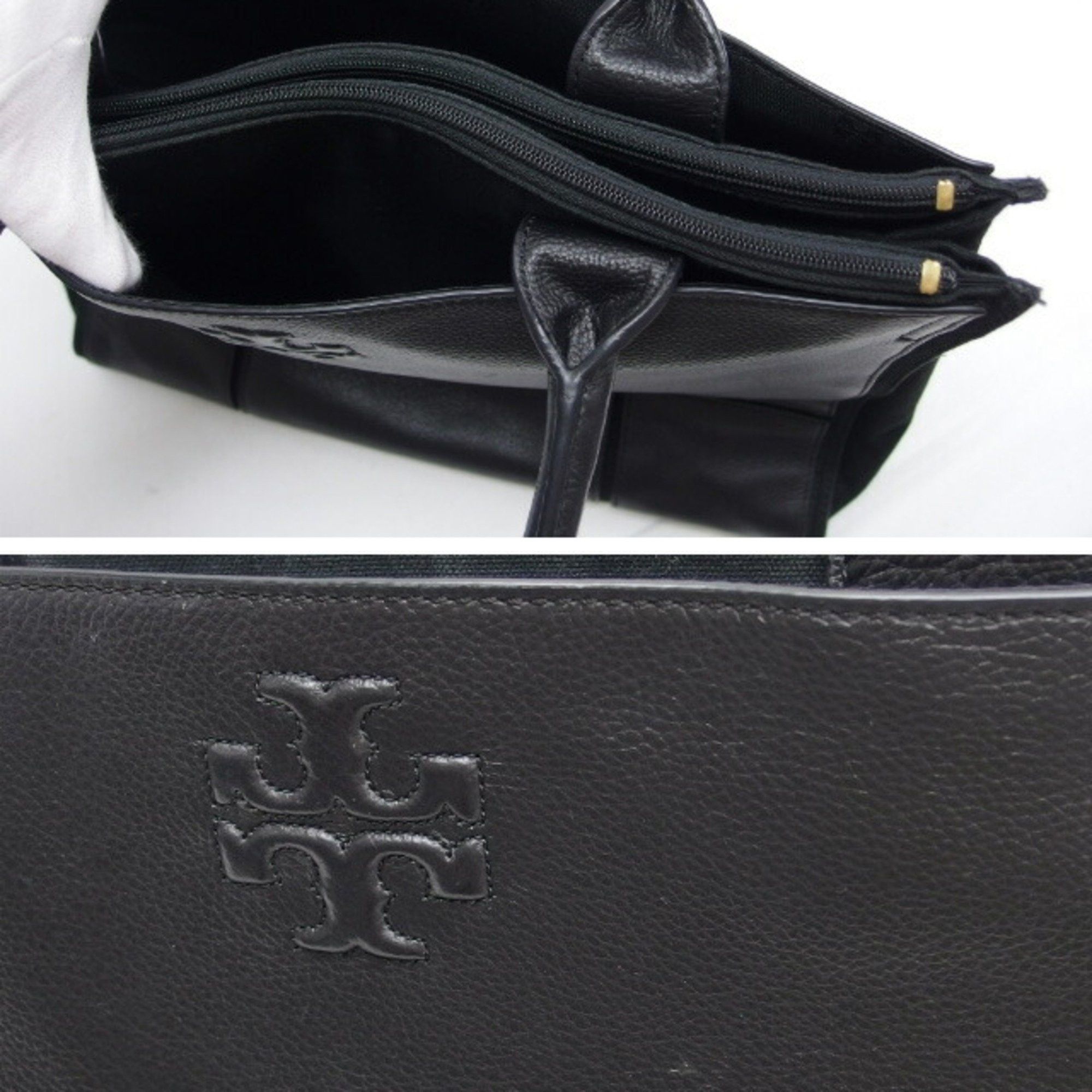 Tory Burch Tory Burch Ella Leather Tote Bag Double T Black Size ONE SIZE - 6 Thumbnail