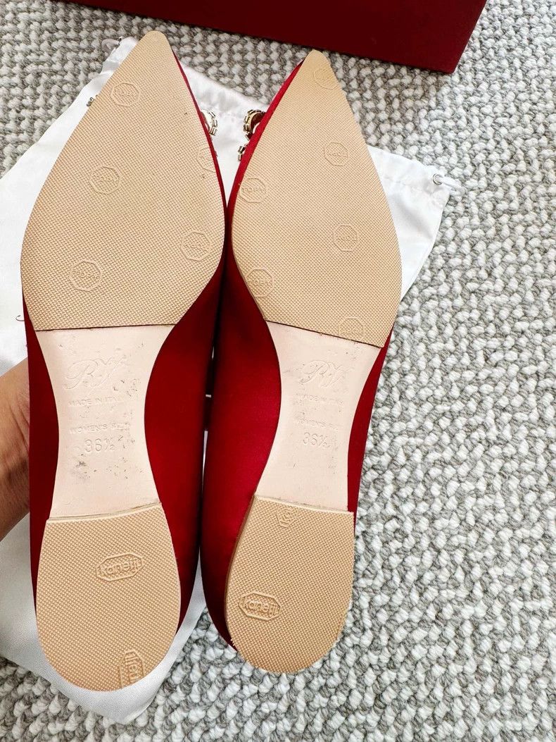 Roger Vivier Roger Vivier Red Satin Flats with Rhinestones Size US 7 / IT 37 - 4 Thumbnail